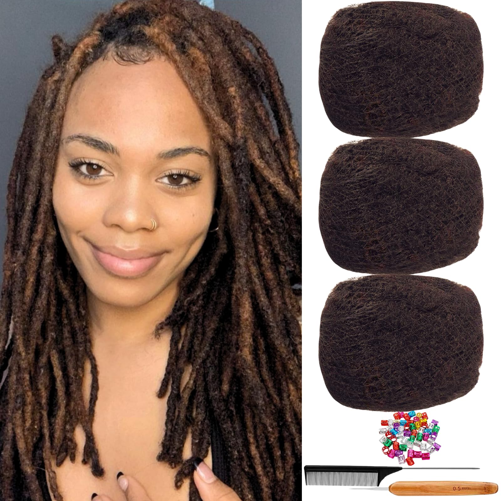100% Human Hair Bulk Kinky Texture Dreadlocks Extensions Repair Amazon.com : Orientdreads Afro Kinky Bulk Human Hair For  main image 2