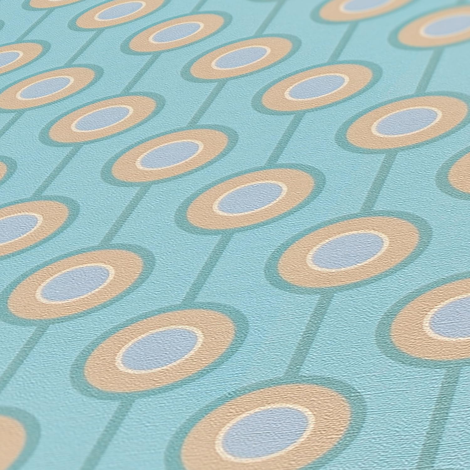 Vintage grafisch behang blauw turquoise - Vliesbehang in retro look