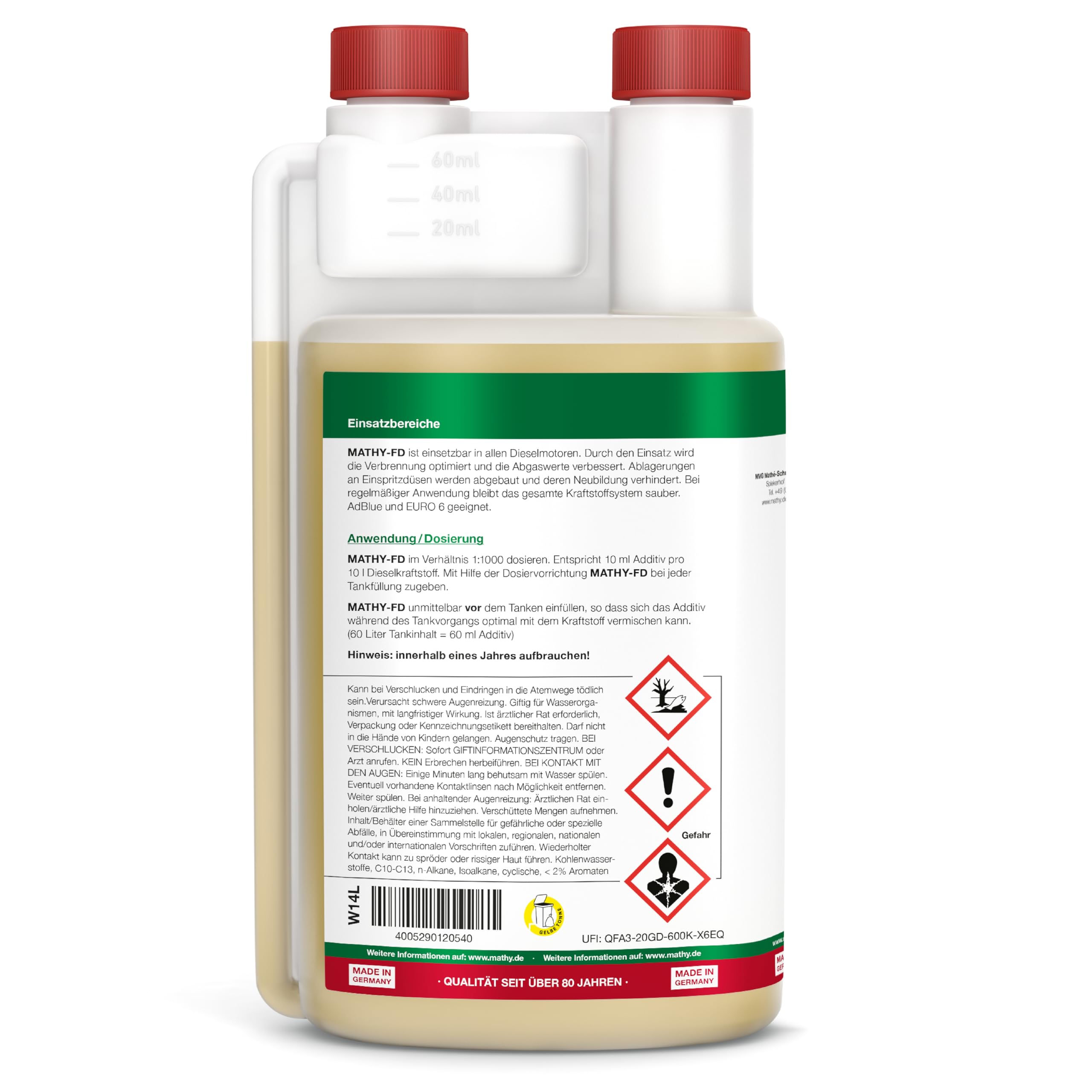 MATHY-FD Diesel-Pflege-Kraftstoffadditiv, 5 x 1 l, Additiv Systemreiniger | Dieseladditiv & Kraftstoffstabilisator, Hochkonzentrierte Reinigung für Dieselmotor, Reiniger bei jeder Tankfüllung