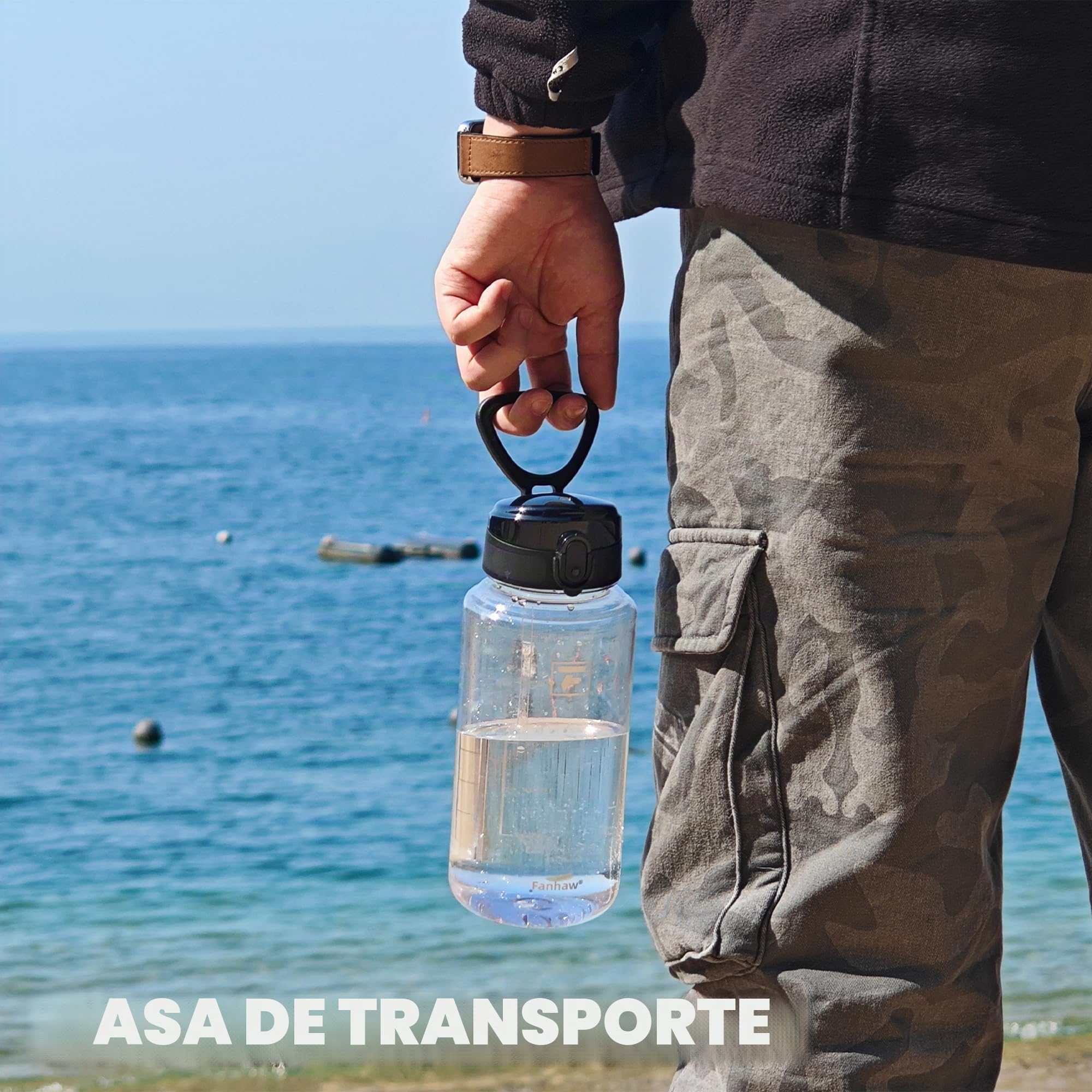 Fanhaw Botella de agua de plástico de 32 onzas con tapa para beber, para deportes, mujeres, hombres, Tritan a prueba de fugas sin BPA con tapa antipolvo (transparente y blanco)