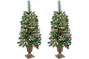 2-Piece 3ft Christmas Trees with 100 LEDs for Front Porches