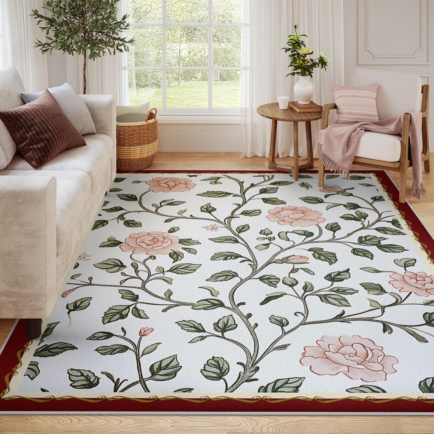 Tapis lavables rose fleuri pour chambre bébé et table de chevet