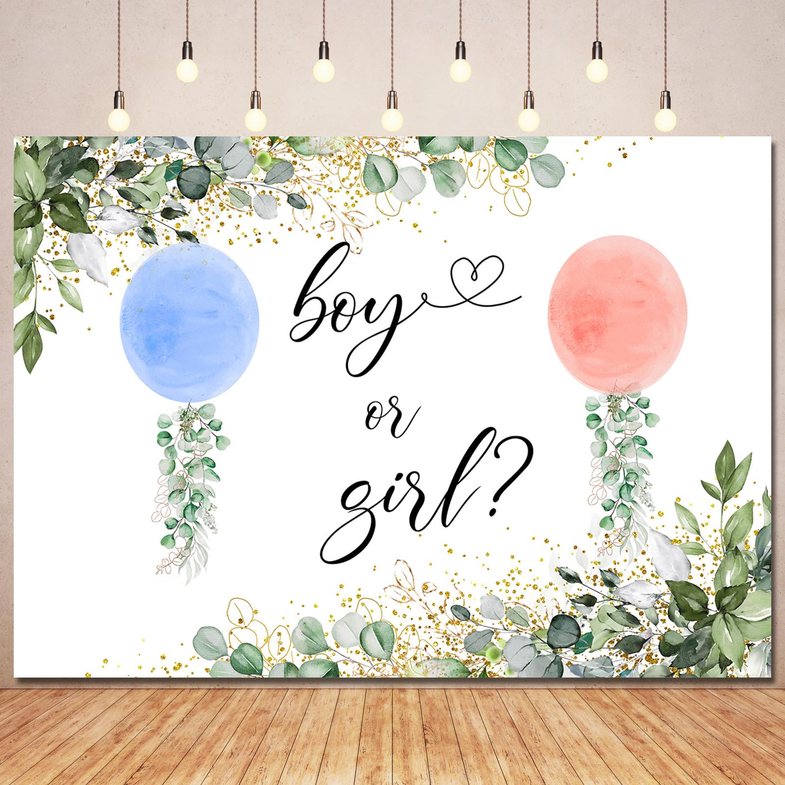 Ayayiya Gender Reveal Backdrop Greenery Gender Reveal Decorations,Blue Pink Balloons Backdrops Boy or Girl Banner Eucalyptus Photo Background for