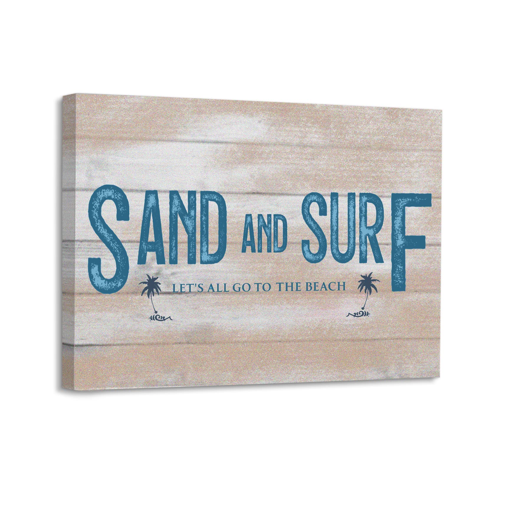 Rustic Sand and Surf Framed Canvas Wall Art Decor 14×11 inch, Farmhouse Surfing Wood Grain Print Painting Artwork Home Wall Decoration For Coastal Beach House Summerhouse Living Room