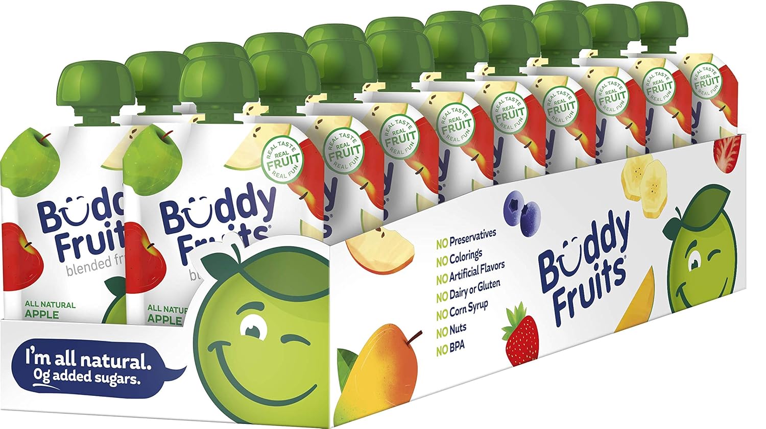 Buddy Fruits Snacks To Go Orchard Blend Unsweetened Applesauce 3.2oz Pouch (18pk) Gluten-Nut-Dairy-Preservatives-BPA Free, Non GMO, Kosher