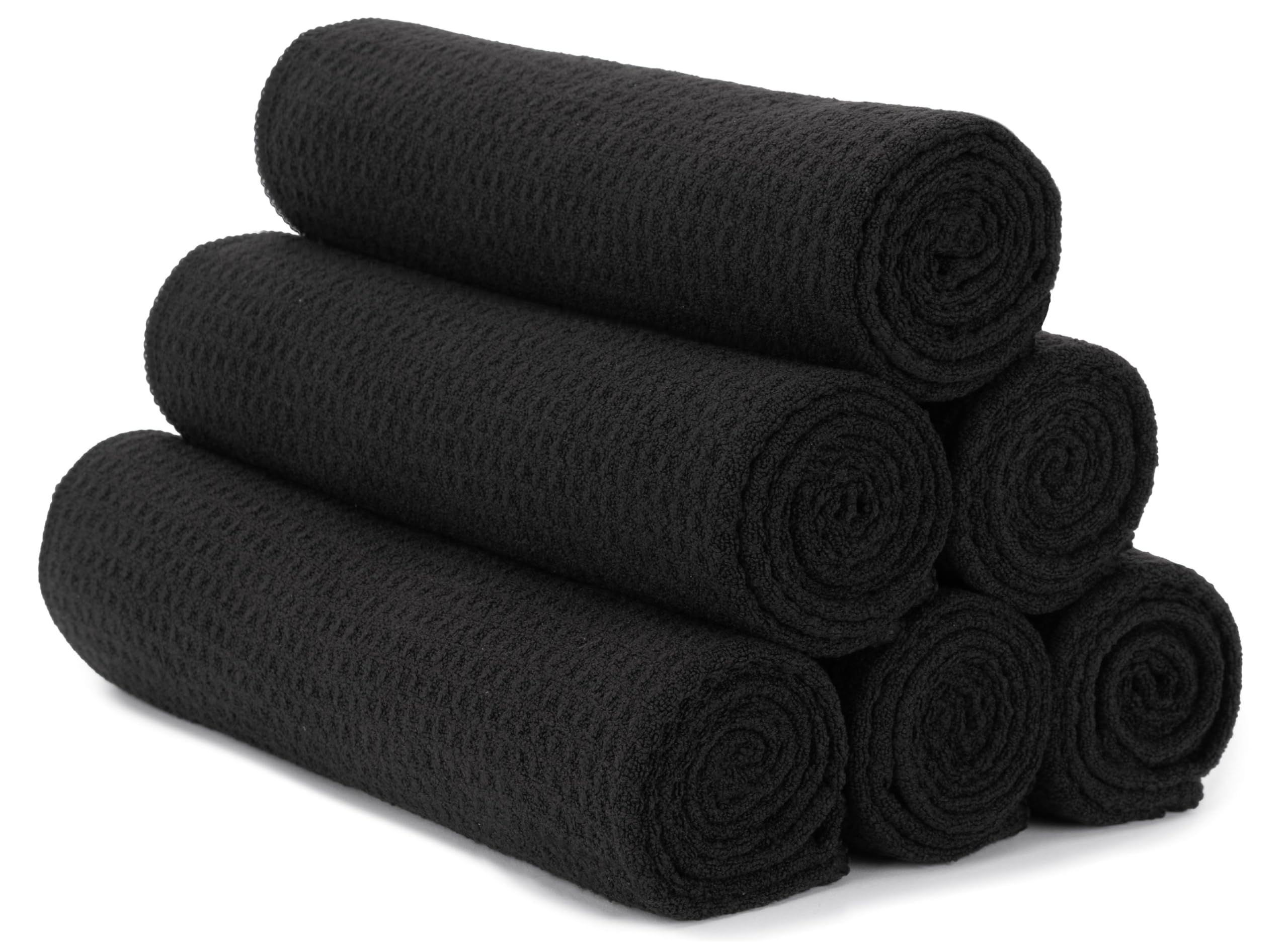 S&T INC. Microfiber Towels for Gym, Yoga, and Workout - Honeycomb Black, 16 Inch x 27 Inch, 6 Pack