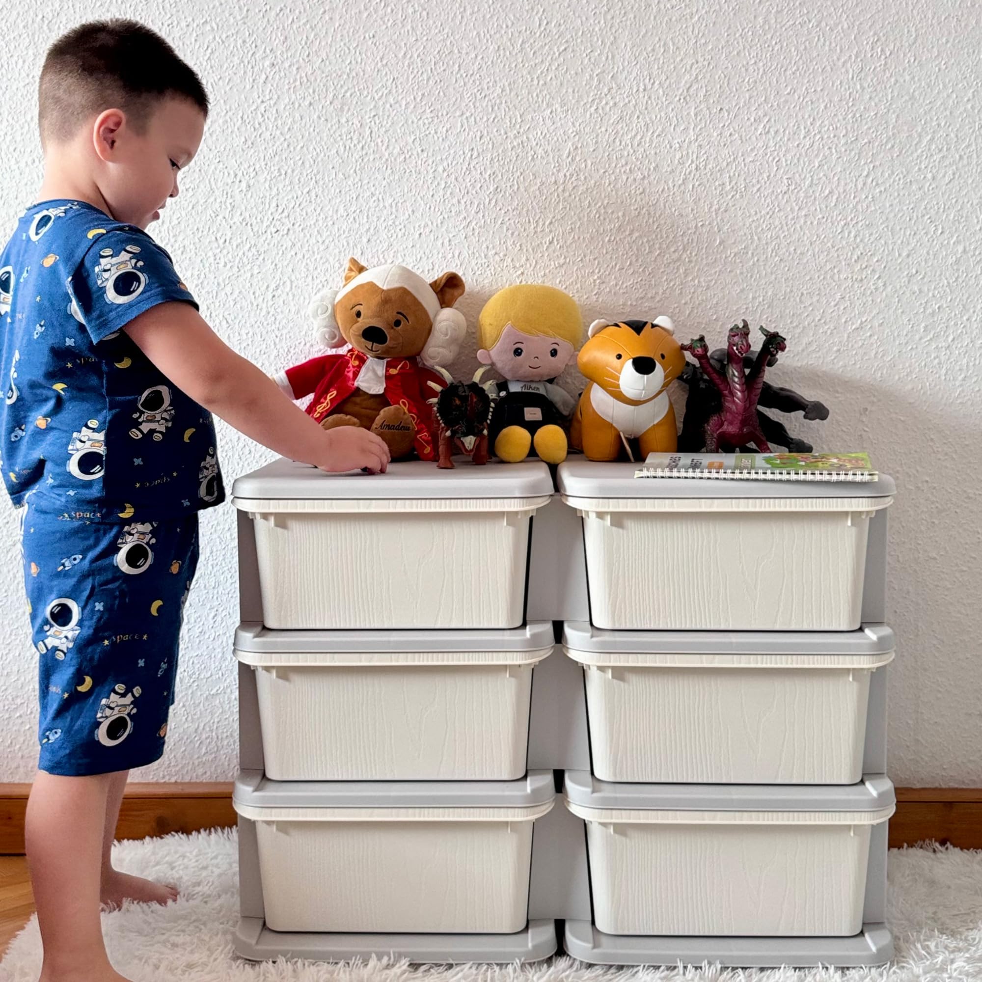 HOMCOM Tour de Rangement en Plastique pour Enfants à 3 Niveaux avec 6 tiroirs, boîtes de Rangement, tiroirs Rangement Jouet pour Chambre d'enfant, crèche, Salon, pour garçons et Filles 3-6 Ans, crème