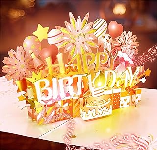 OAKJAR Birthday Card, Musical Happy Birthday Cards with Blowable Candle and Light, Large 3D Pop Up Greeting Card Birthday Gifts for Women Girl Sister Mom Daughter Kids-Rose Gold