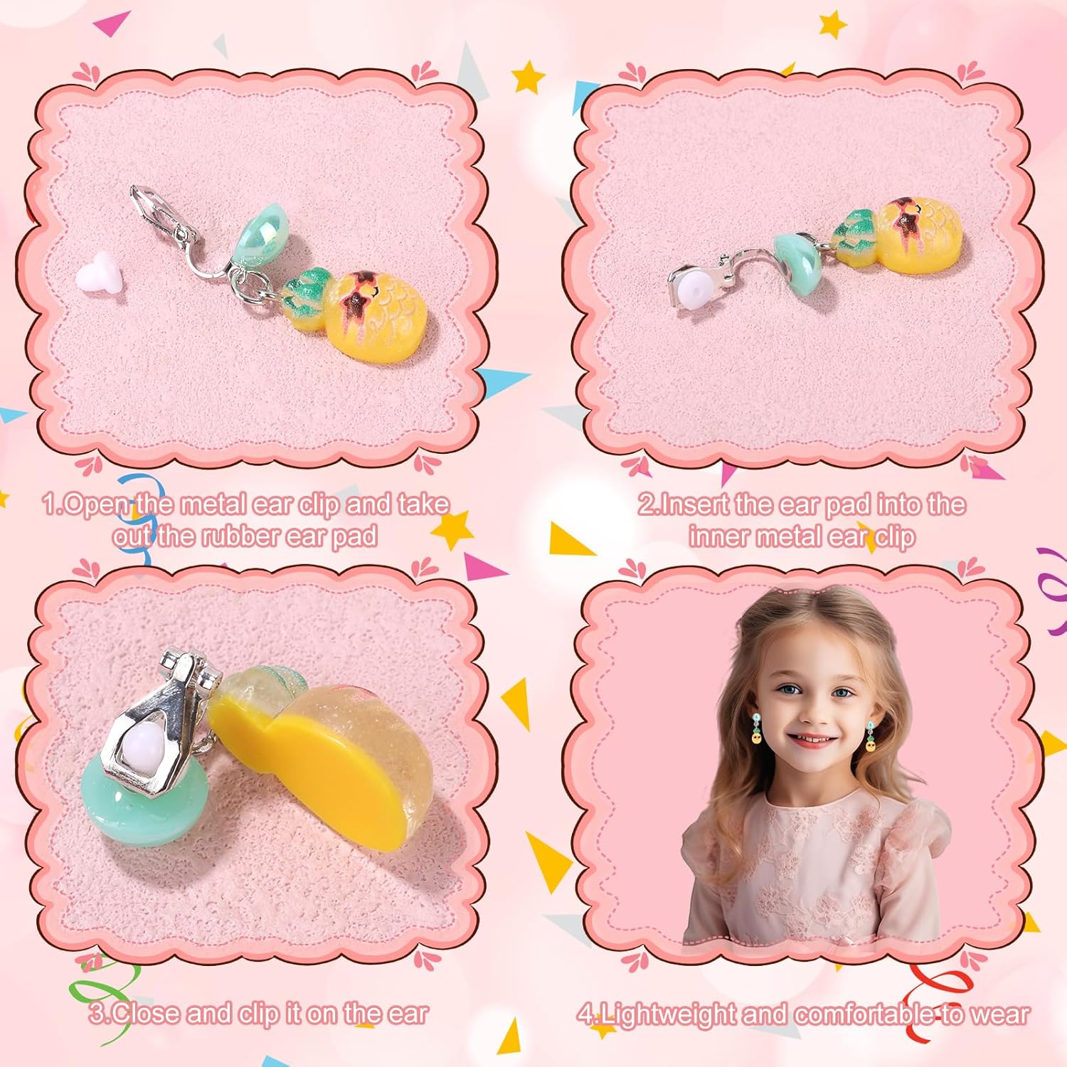 6 Pairs Colorful Clip on Drop Earrings Set, Resin No Pierced Design Kids Child Dangle Earrings Cute Butterfly Ear Clips for Children Toddler Party Daily Wearing Princess Jewelry - Image 5