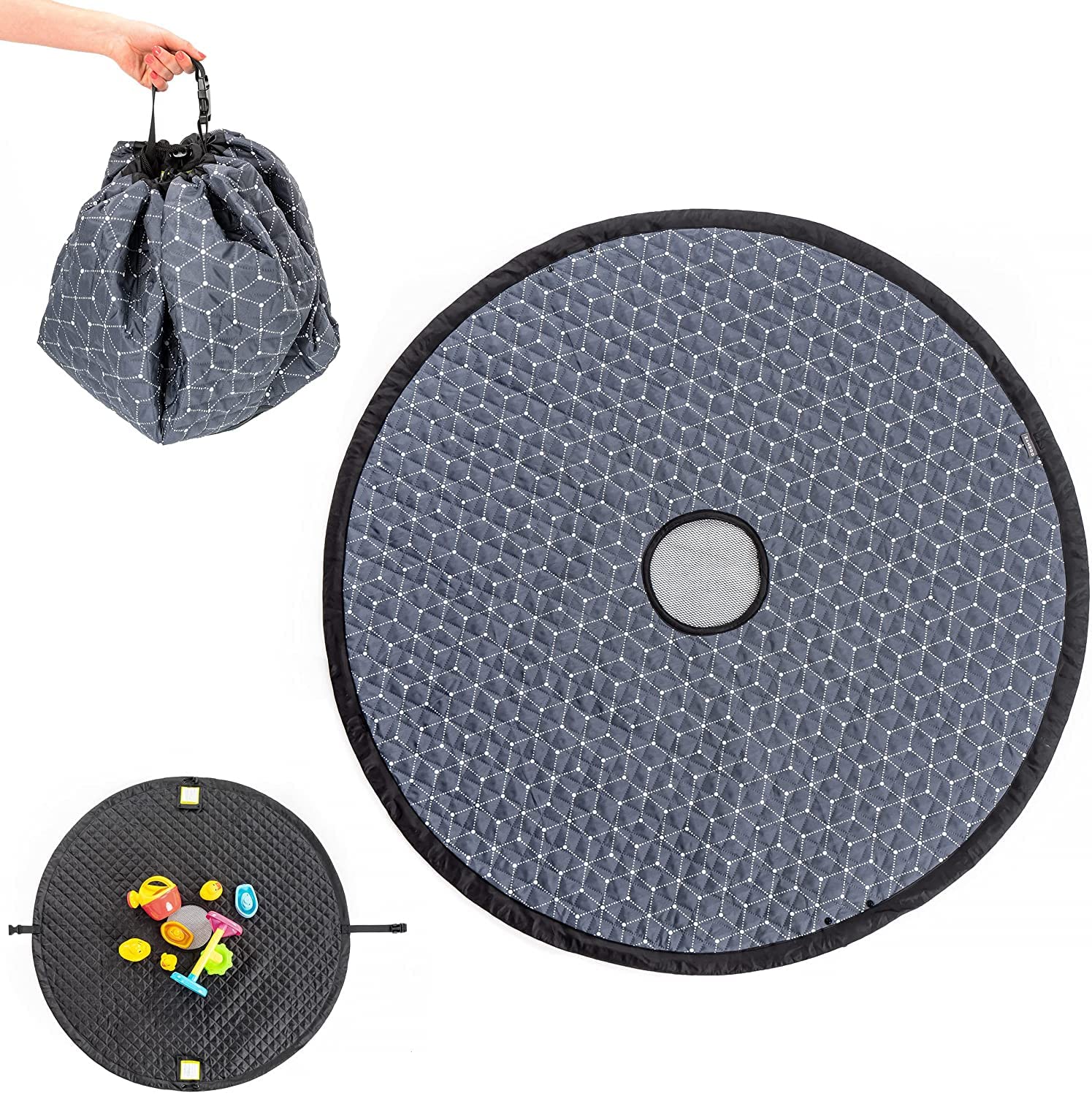 Zamboo 2in1 Oudoor Sacco Giochi Spiaggia - Pratico Tappeto Gioco Bambini Resistente all'Acqua - Grigio