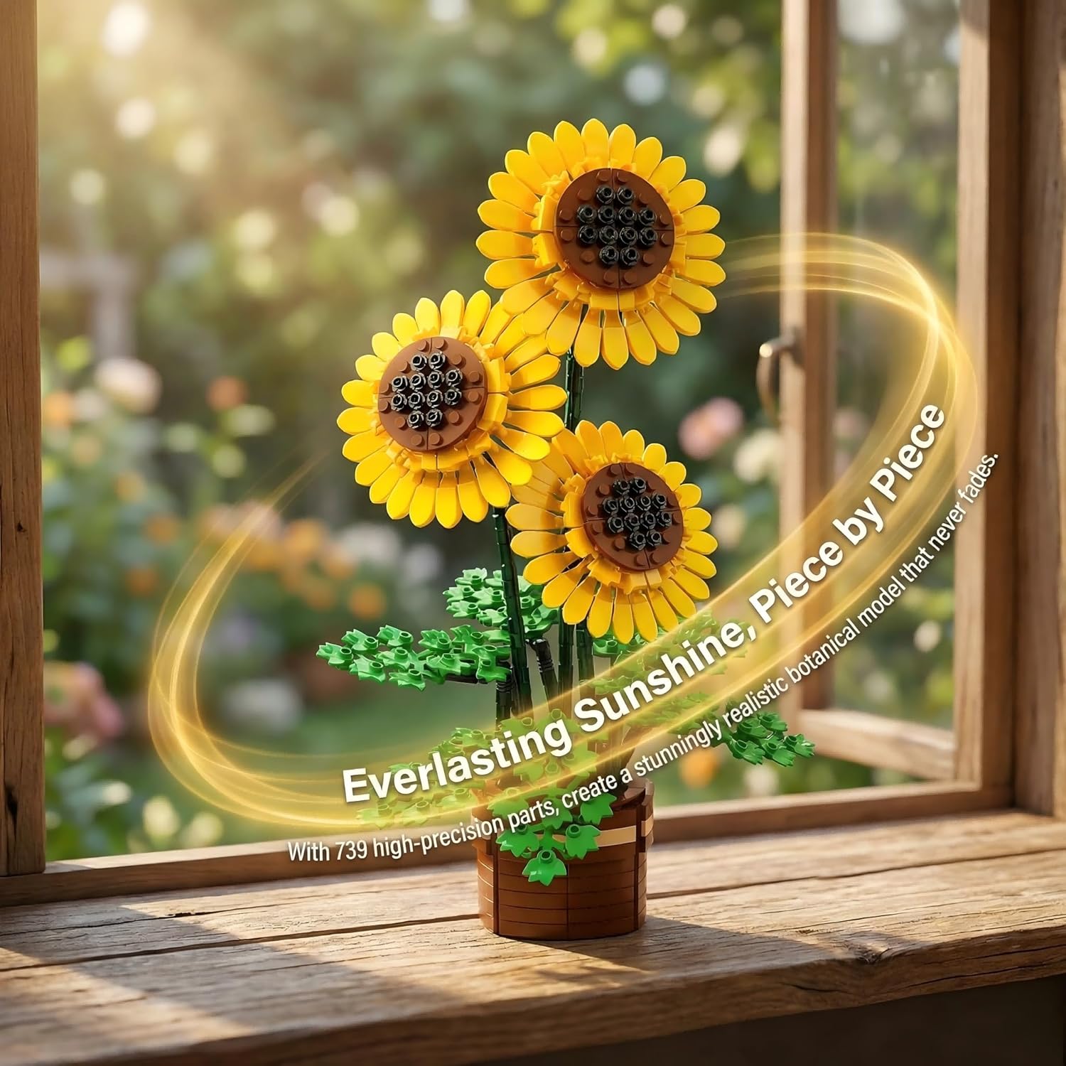 Sunflower Building Set with Vase for Adults, Compatible with Lego Flowers, 739PCS Botanical Collection Kit for Home Decor, Art Bouquet Bonsai Plant Building Toy Gift for Valentine's Mothers' Day