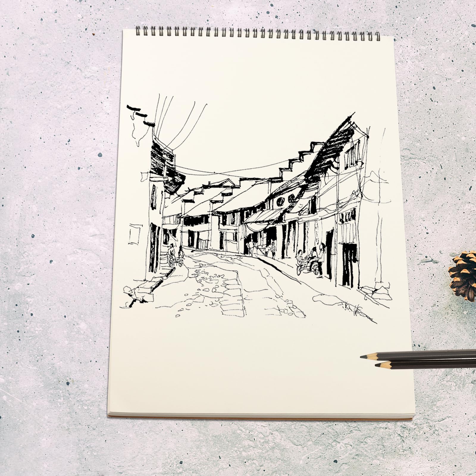ZEONHEI Paquete de 6 cuadernos de bocetos en espiral A3 en blanco, 30 hojas/60 páginas de bloc de bocetos A3 de 160 g/m², bloc de dibujo con cubierta de papel kraft marrón para pintar, bocetos, dibujo