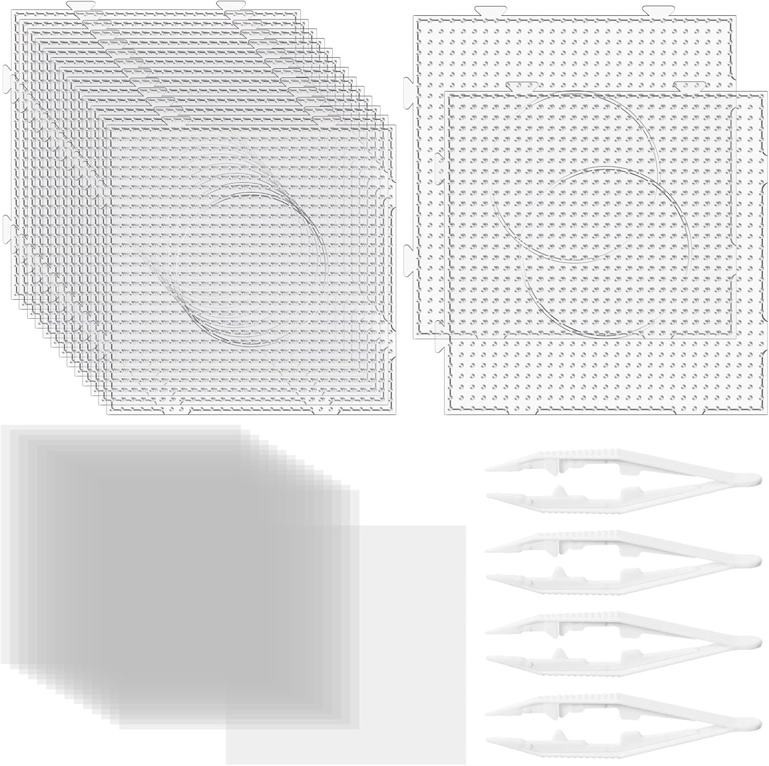 WinnerWhy 34 Pcs 5 mm Fuse Bead Pegboards Set 15 Plastic Bead Boards 15 Ironing Paper 4 Tweezers Large Clear Iron Pegboards Beading Supplies for DIY Projects Craft