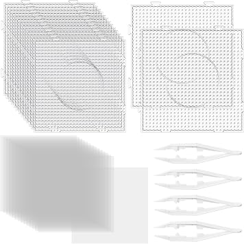 WinnerWhy 34 Pcs 5 mm Fuse Bead Pegboards Set 15 Plastic Bead Boards 15 Ironing Paper 4 Tweezers Large Clear Iron Pegboards Beading Supplies for DIY Projects Craft
