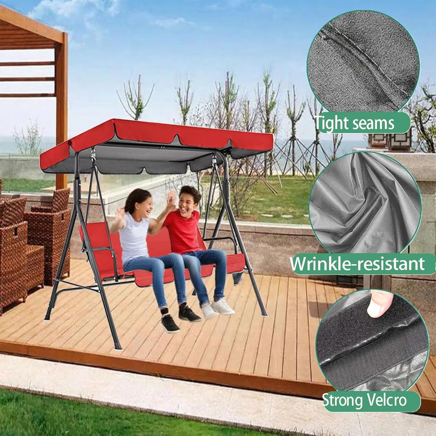 Outdoor-Gartenwippe als Ersatz for Markisen, 2/3-Sitzer-Markise, wasserdichtes, reißfestes Schaukel-Polyestertuch(Green,56*47*7in) Garten
