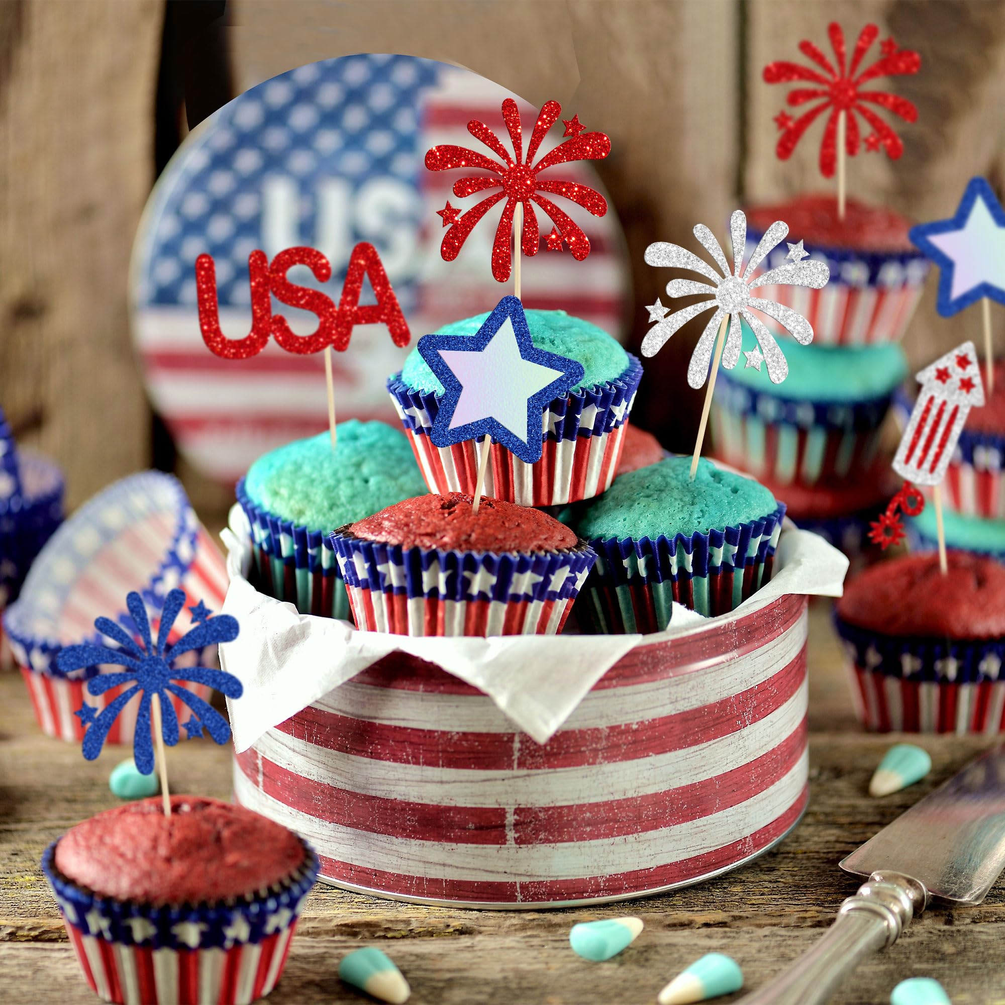 Efivs Arts 100 Pcs 4th Of July American Toothpick Flag Toppers Cake Decorations Independence Day Patriotic Cupcake Toppers Picks For Army Graduation Party Supplies