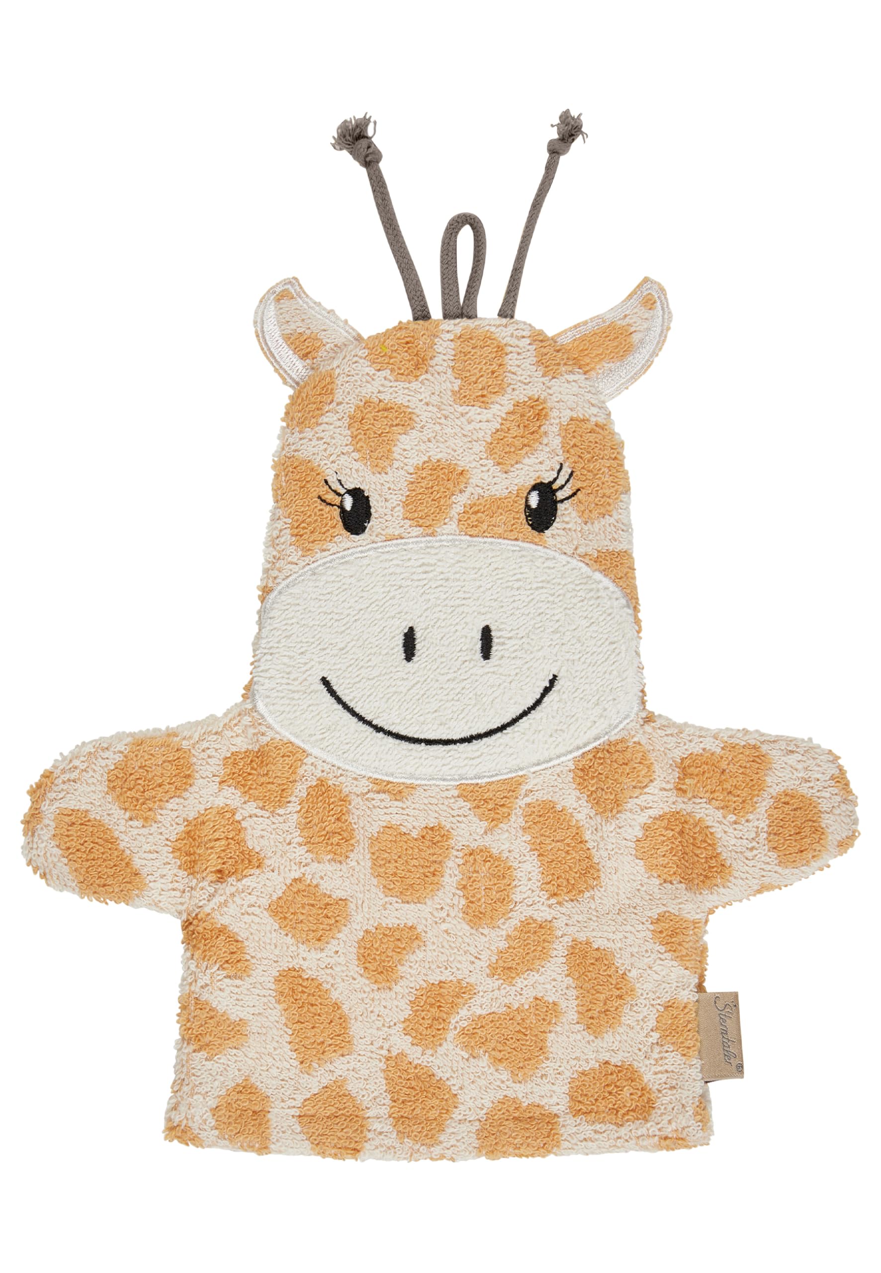 Sterntaler Waschlappen Giraffe Kaya – Waschhandschuh aus weicher, saugfähiger Baumwolle – mit gesticktem Gesicht - fröhlicher Badespaß für Babys und Kleinkinder - pflegeleicht, ab Geburt, sandfarben