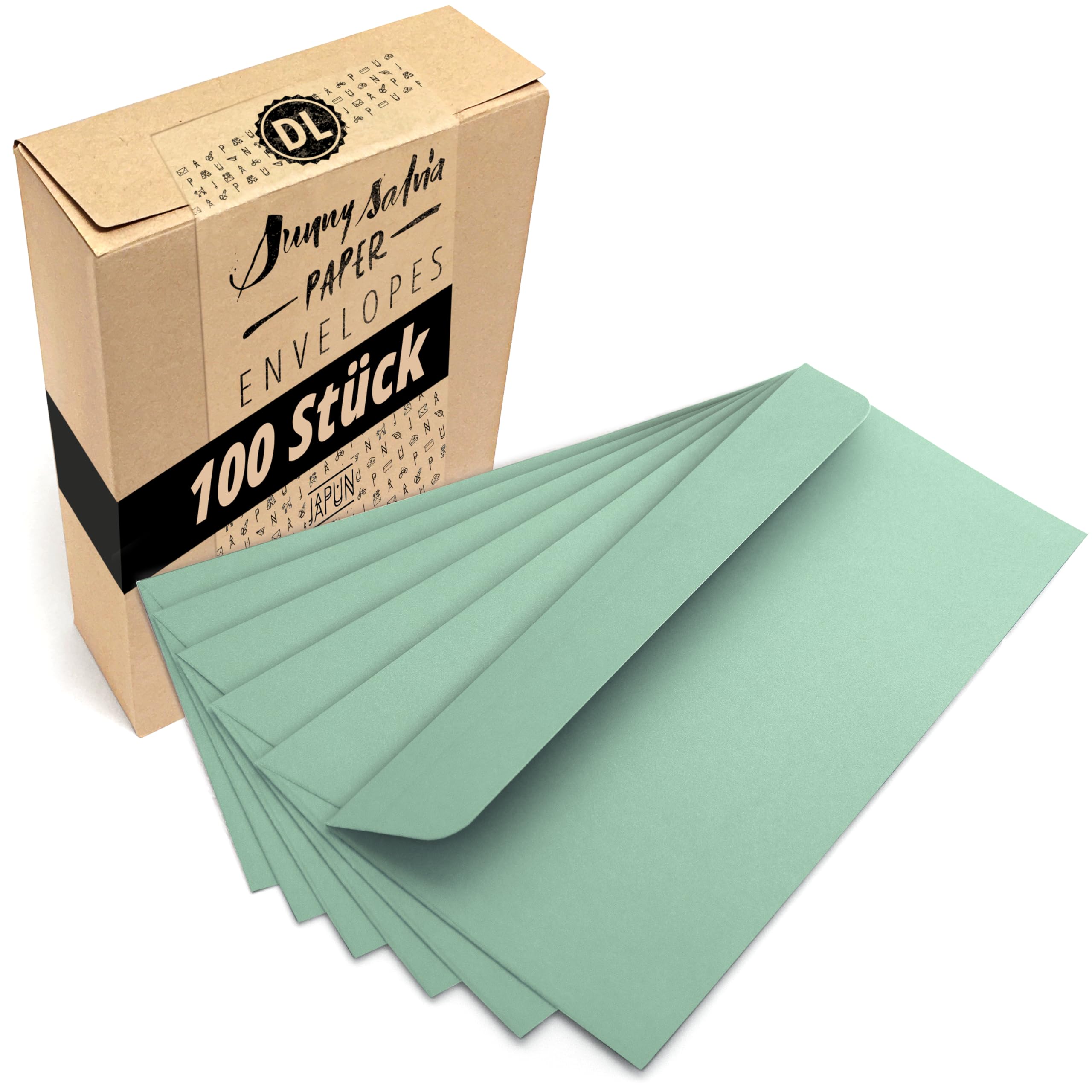 Japun - sobres (100 piezas) de papel, sobre sin ventana - DIN largo - 220 x110 mm - verde