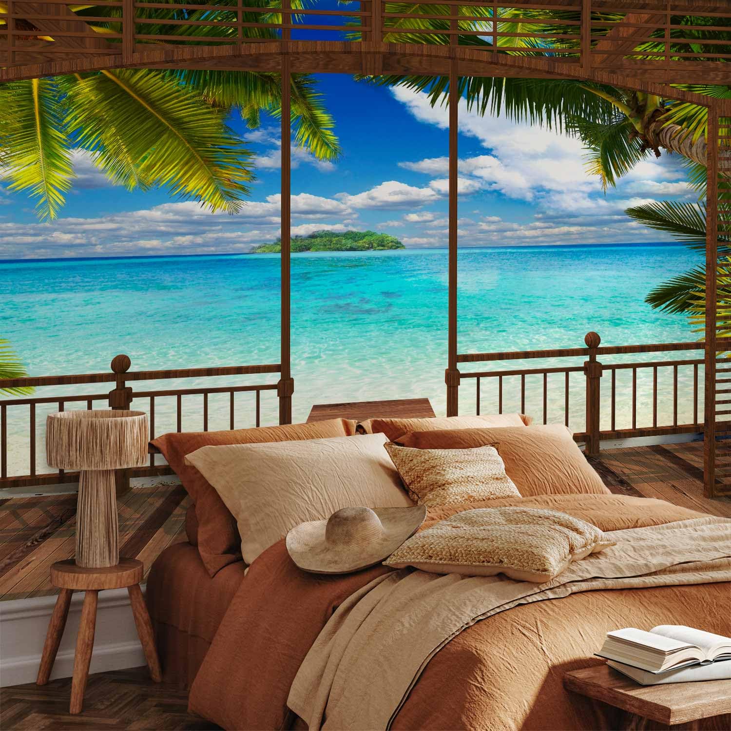 murando - Papier peint panoramique paysage 400x280 cm - Revêtement mural - Décoration salon - Design moderne - Architecture bois mer palmiers paysage plage plantes texture c-C-0099-a-a