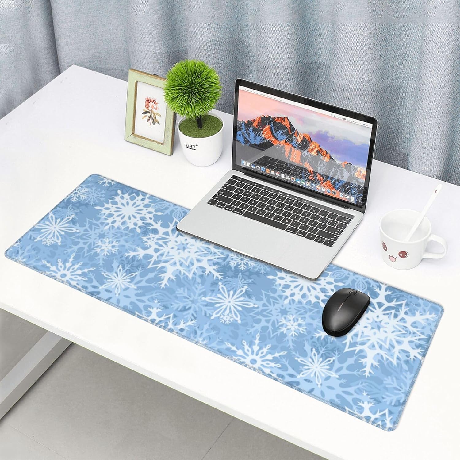 Famame Laptop Mouse Pad Beautiful Snowflakes Winter Pattern Desk Mat with Stitched Edges 31.5X 11.8 inch Non-Slip Large Keyboard Rubber Writing Table Mat for Office Home - Image 6