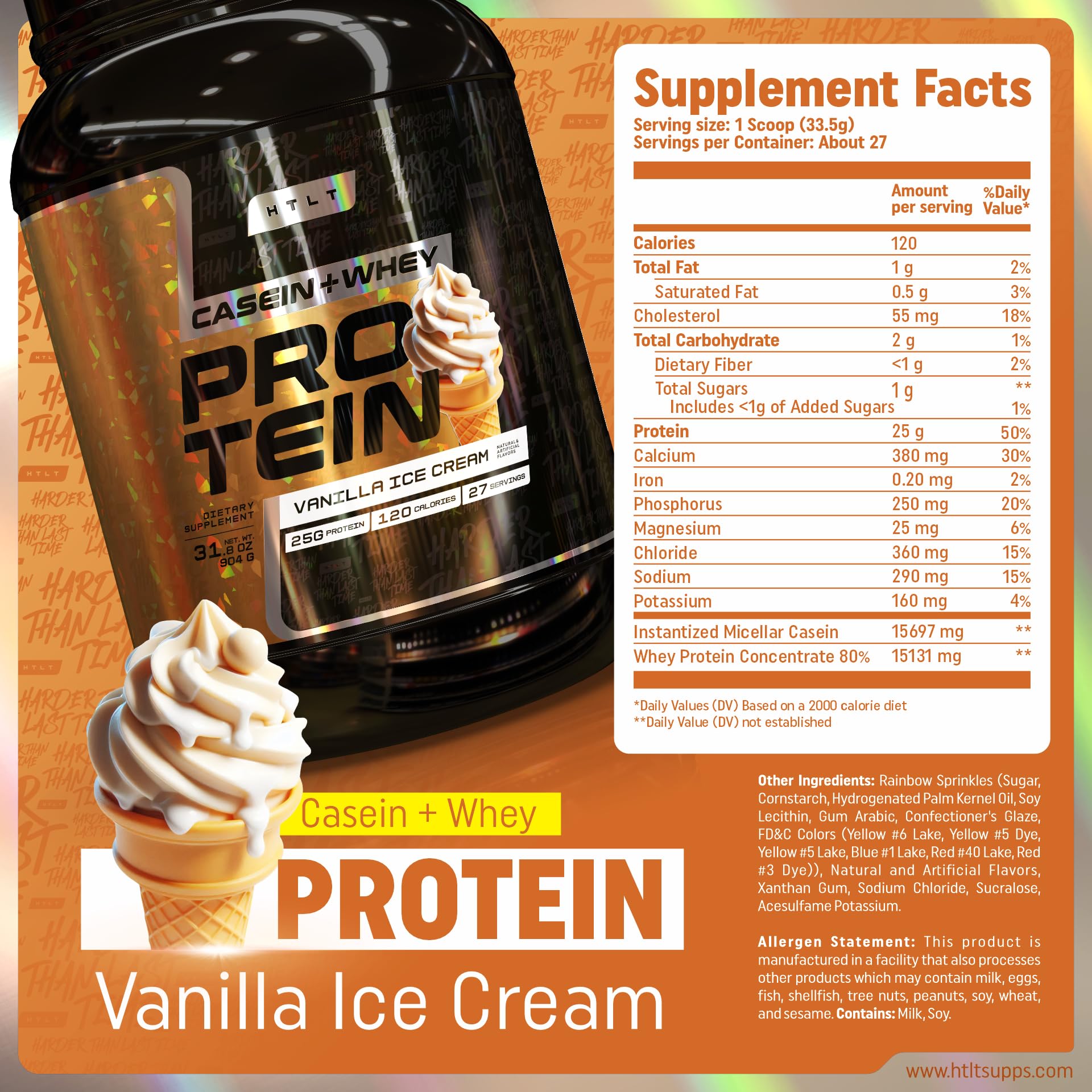 HTLT Casein + Whey Protein Powder, Vanilla Ice Cream, 25 Servings — Amazon image 3
