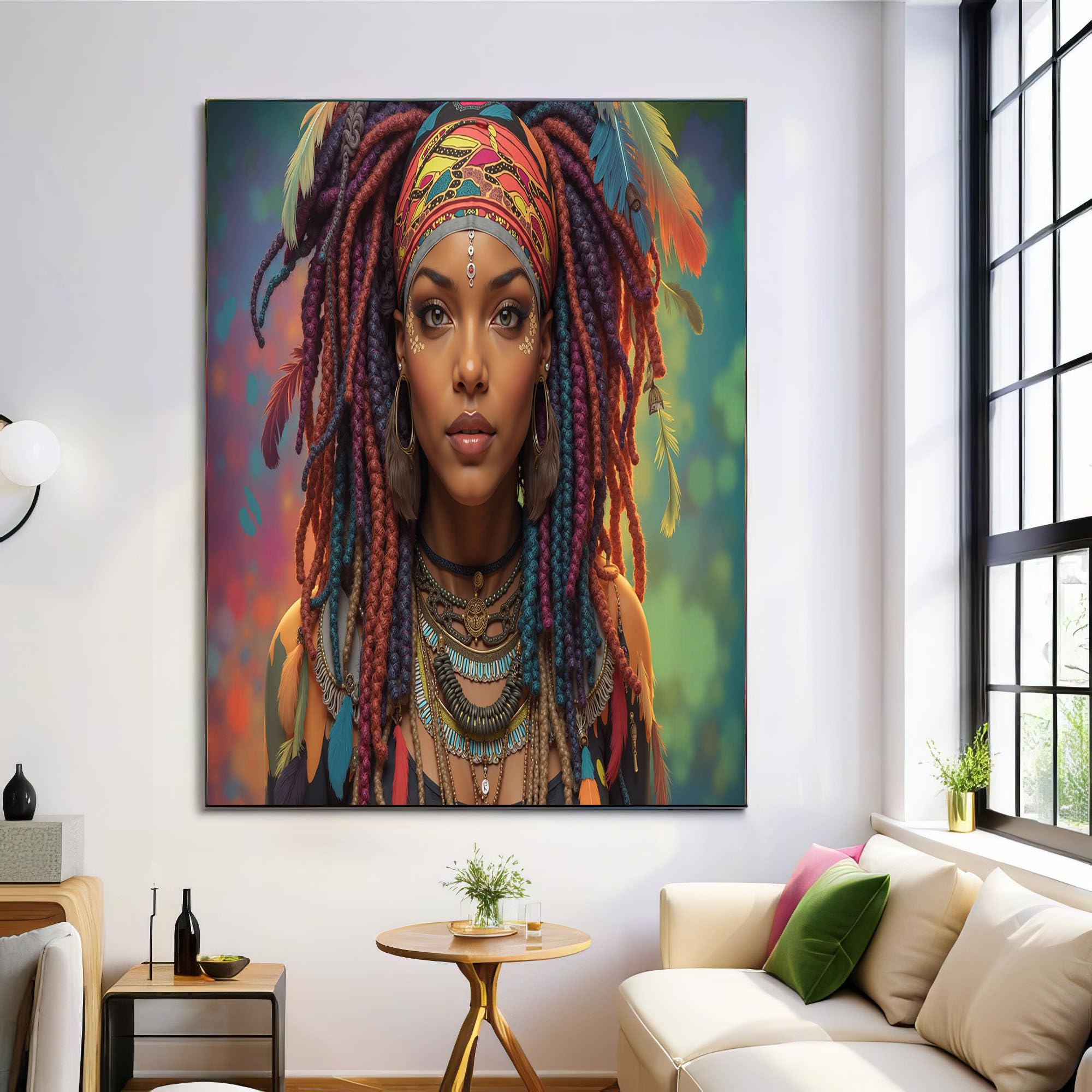 Laminas decorativas de pared formato grande de mujer con rastas africanas, 60x90cm 8