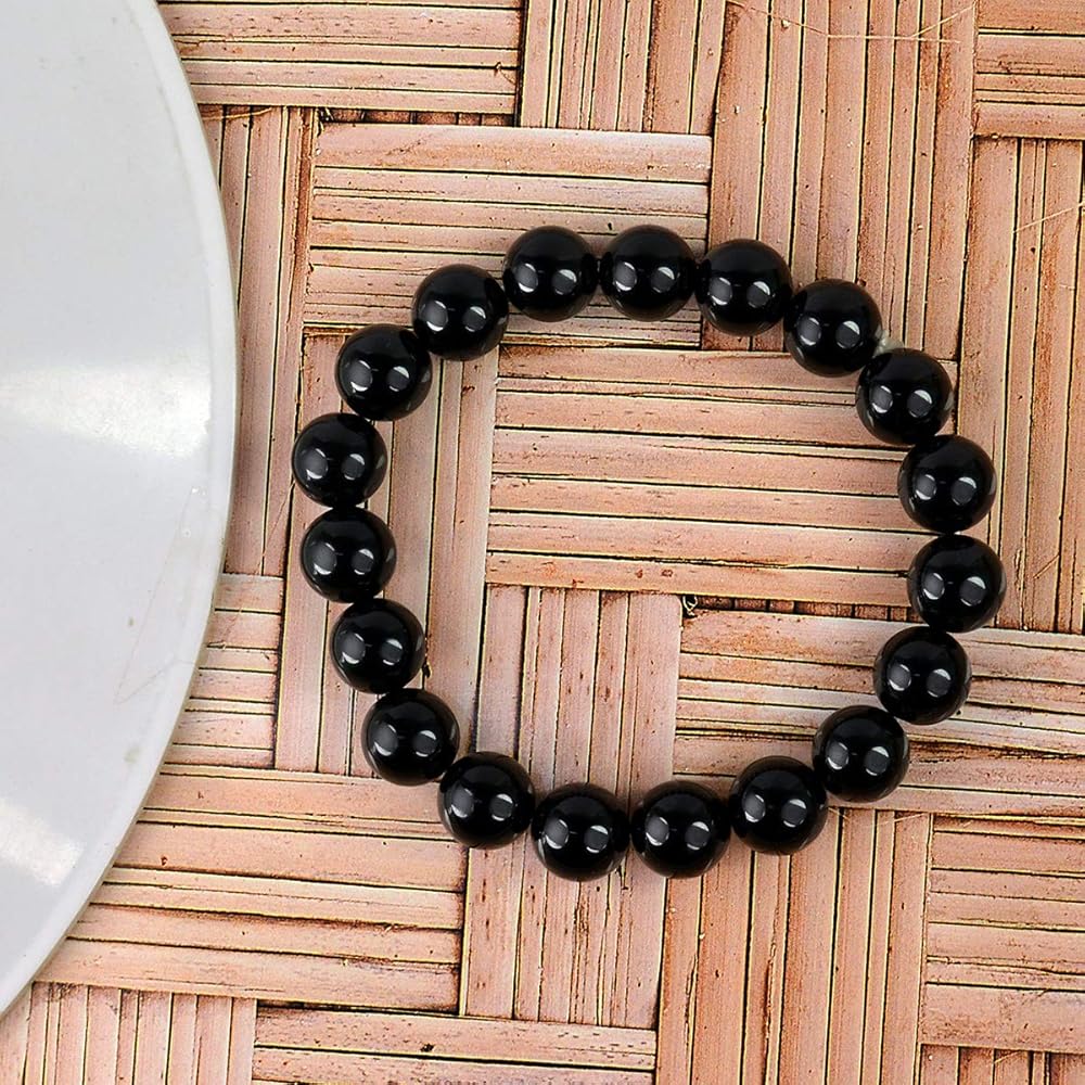 Amazon.com: Pulsera de ónix negro natural, piedra de cristal de 0.394 pulgadas, pulsera de cuentas redondas para curación de Reiki y piedra curativa de cristal (color negro), Piedra : Ropa, Zapatos y