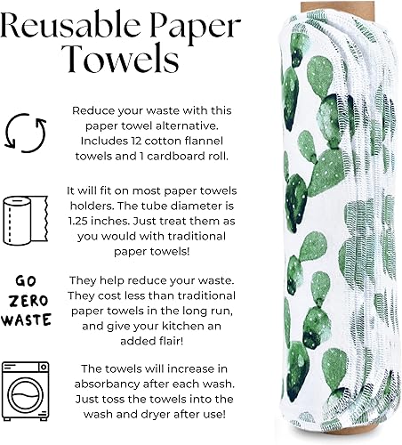 Miniatura 3 de The Useless Brand Rollo de toallas de papel reutilizables, 12 toallas de franela de algodón lavables ecológicas con rollo de cartón, cero residuos y