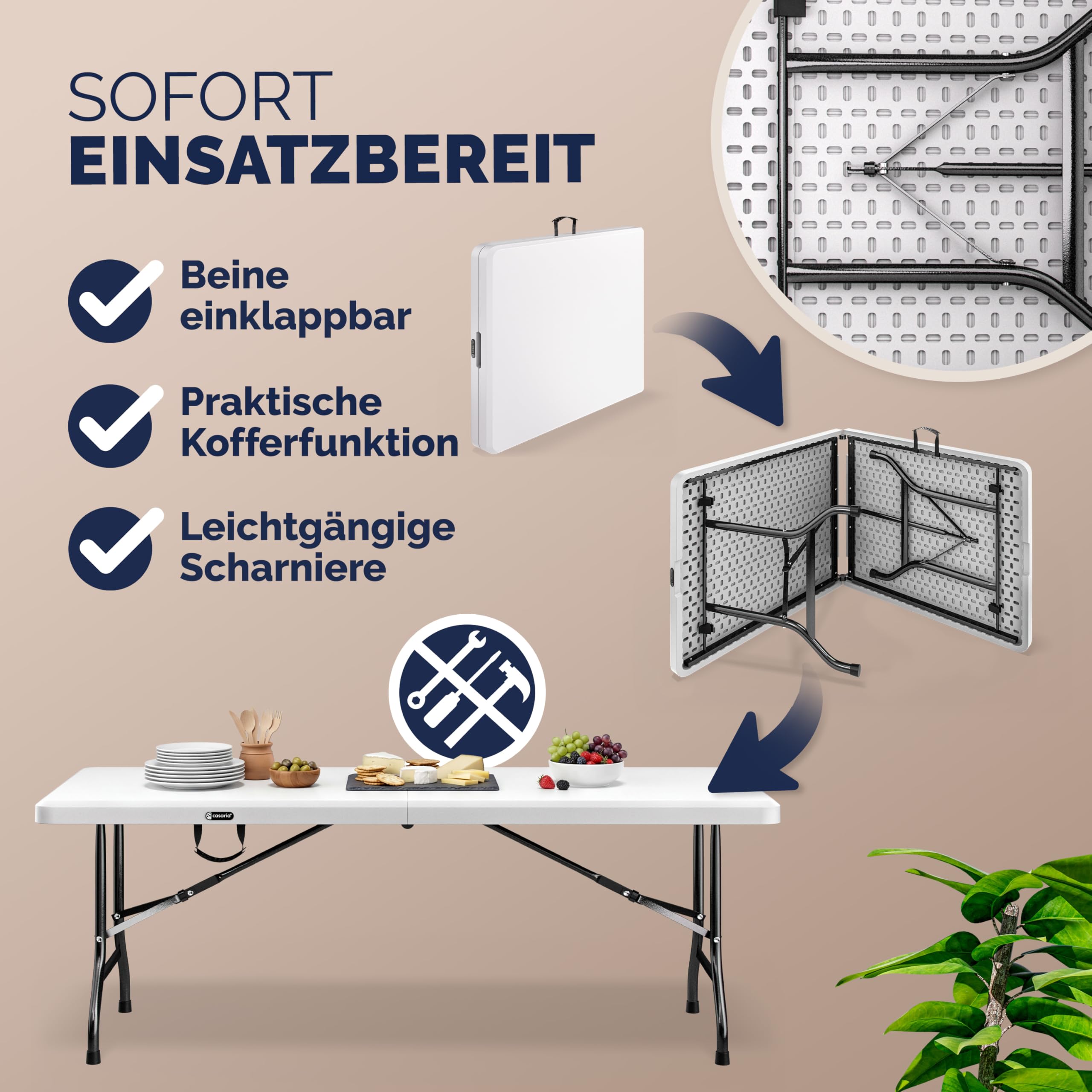 Casaria® 2X Gartentisch 183x76cm Klappbar Wetterfest Tragbar Kunststoff Garten Terrasse Camping Balkontisch Klapptisch Campingtisch Buffettisch Weiß