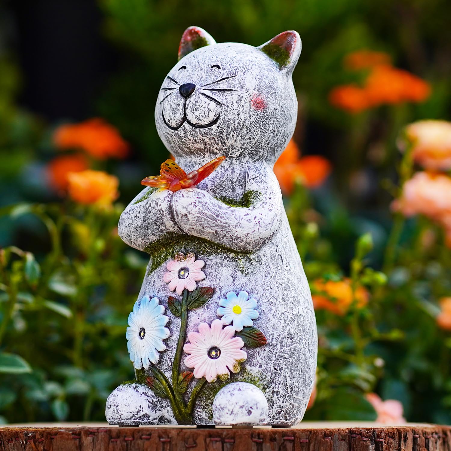 Yeomoo Kattendecoratie, beeldje, tuin, buiten, met zonnelamp