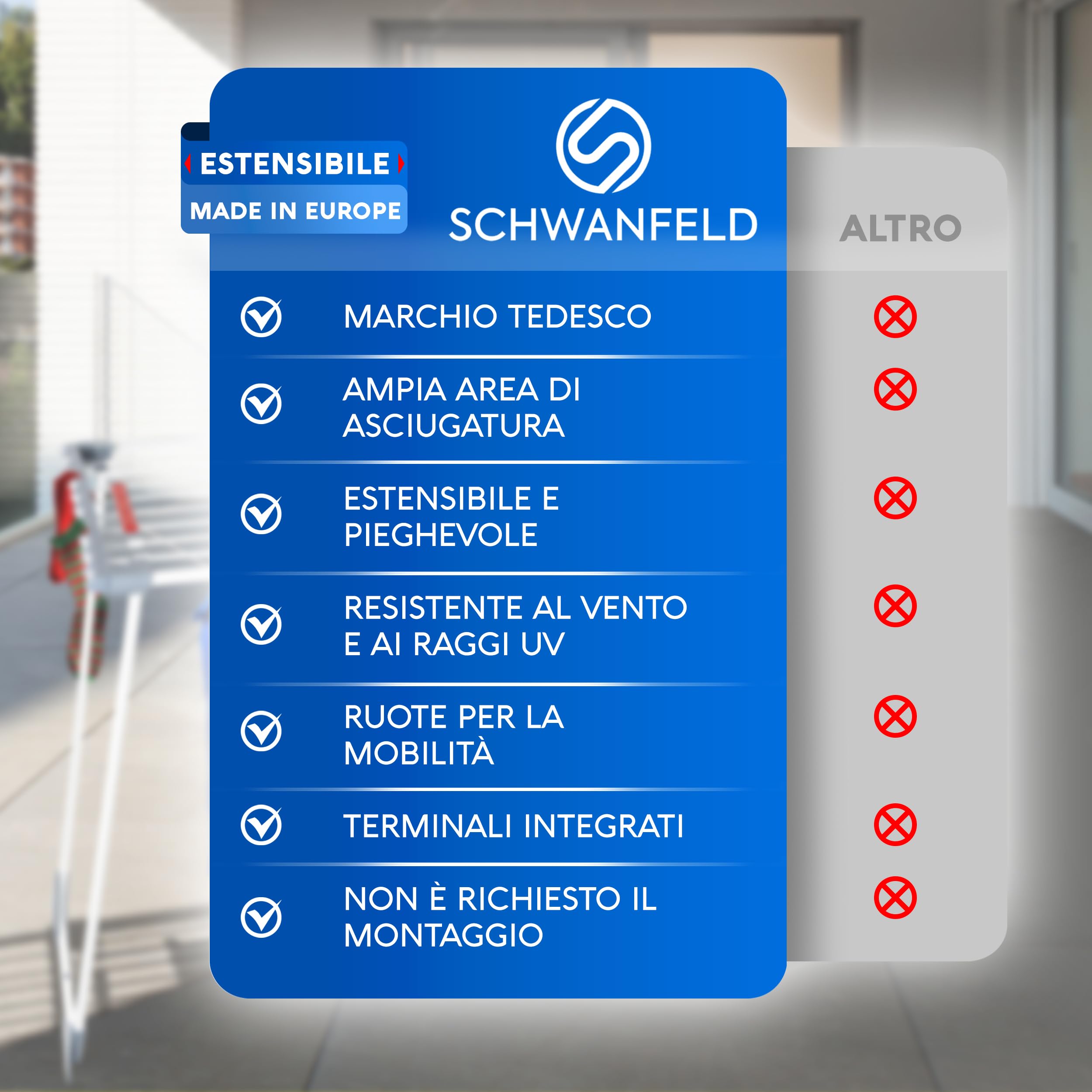 SCHWANFELD Stendibiancheria allungabile 20 m – Stand pieghevole XXL – Asciugatrice alta qualità