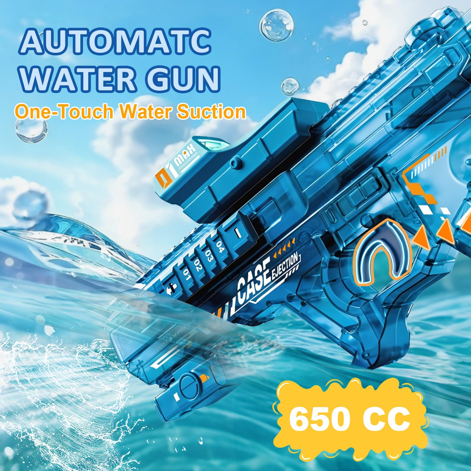 Elektrische Wasserpistole für Erwachsene und Kinder, Automatische Wasserspritzpistole mit LED-Lichtern, Wiederaufladbarer Batterie WasserPistolen für Sommer Strand Pool Wasserspaß Spielzeug, Blue