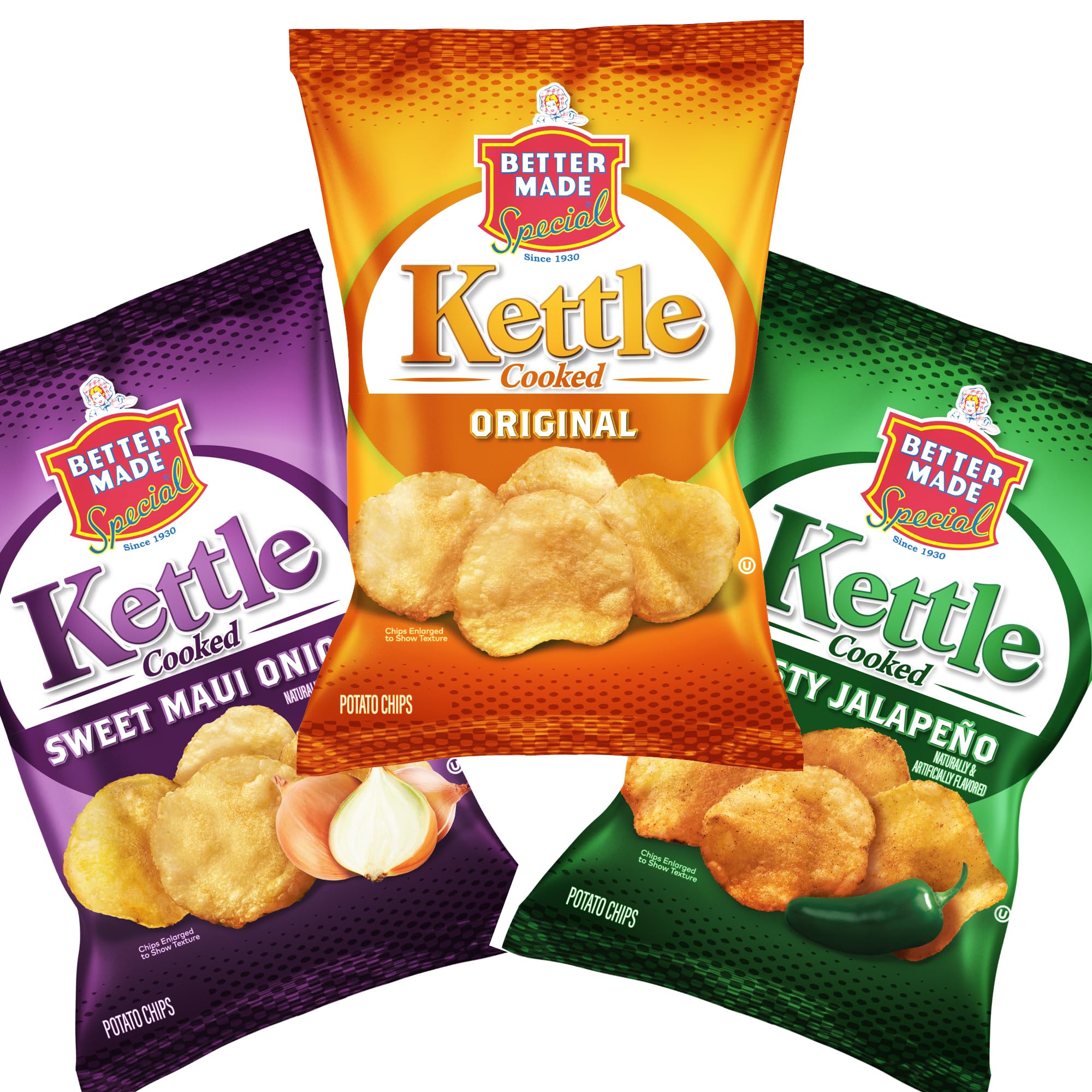 Better Made Kettle Cooked Potato Chips - Choose Your Own Flavors! - 8 X 2.5oz Bags (8 Pack) - Sweet Maui Onion, Original, Zesty Jalapeno - 0 Trans Fat