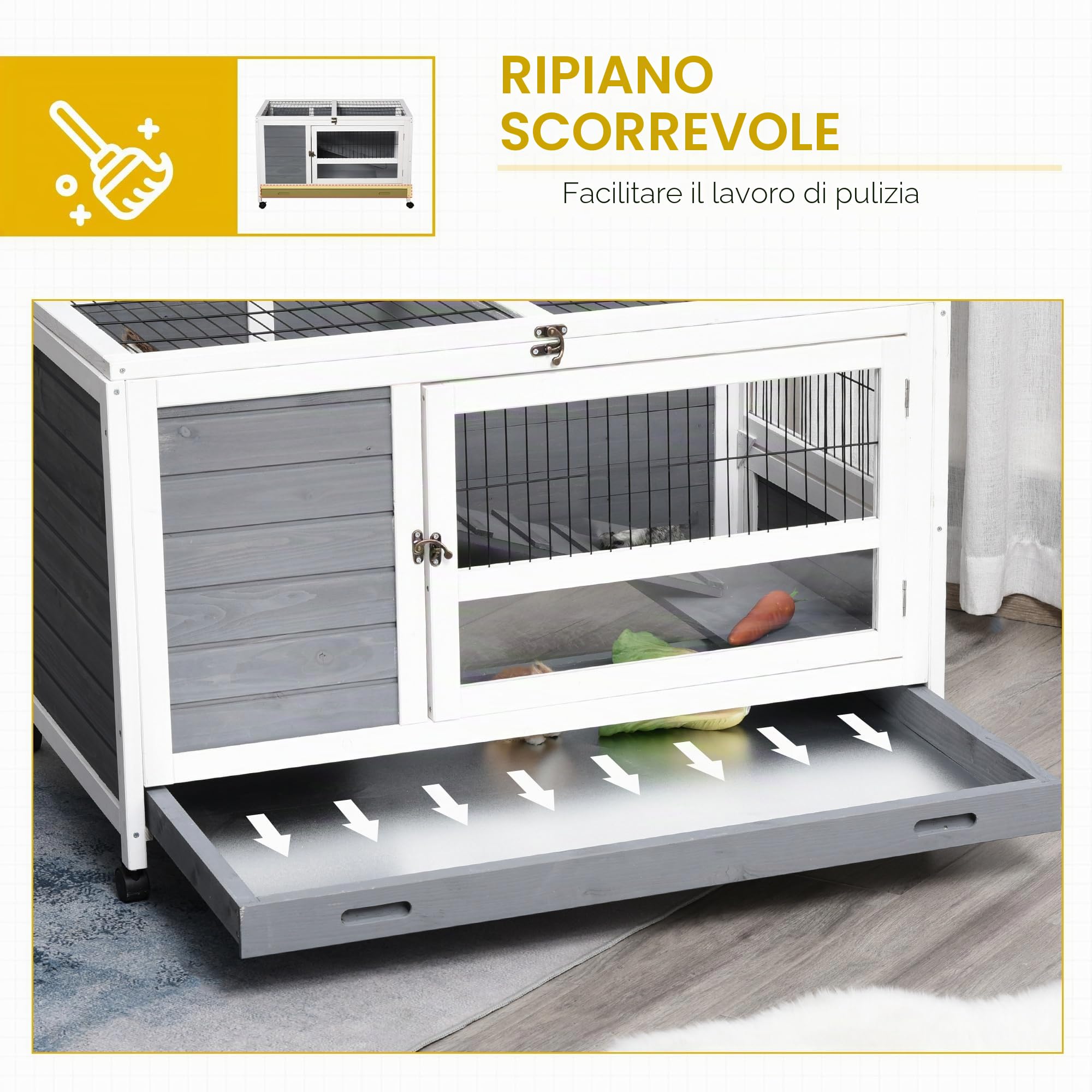PawHut Conigliera legno rialzata interni 40,25"x23,5"x25" Grigio