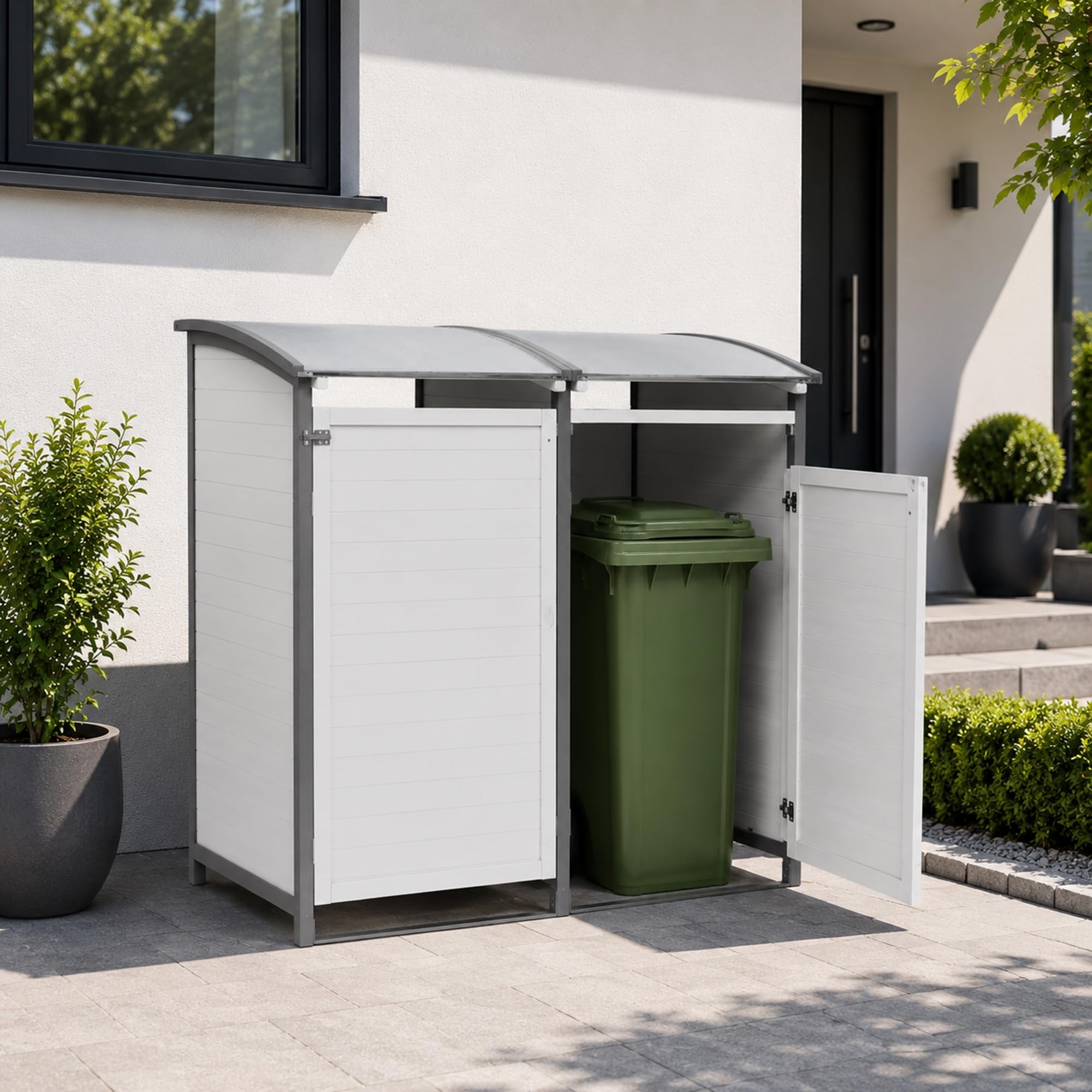 Mucola Mülltonnenbox 240 L aus Holz in Anthrazit/Weiß – stabile Mülltonnenverkleidung mit Rückwand für 1 Tonne – wetterfeste Tonnenbox 140 × 85 × 127 cm für Garten & Einfahrt