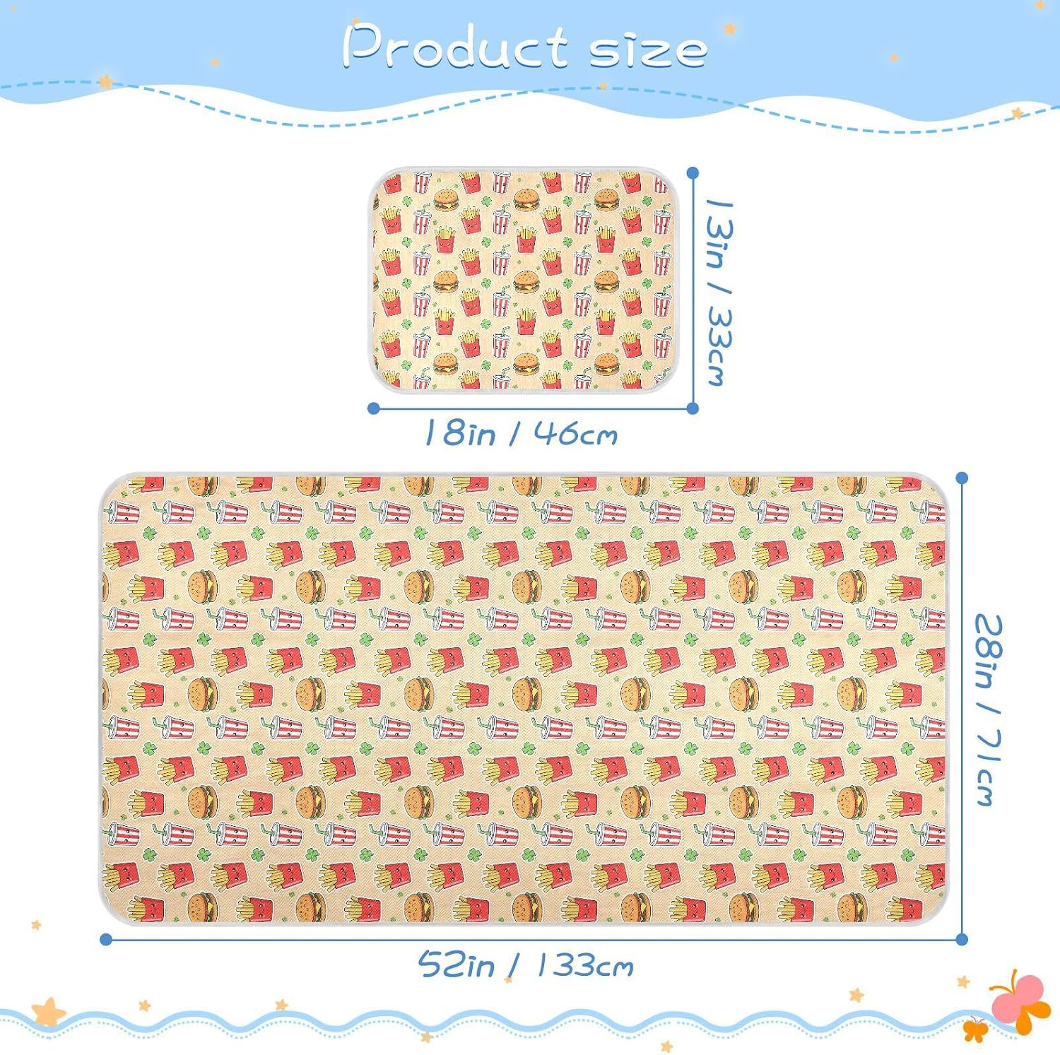 Baby Cooling Mat Cartoon Fast Food Ice Silk Breathable Mesh Summer Crib Mattress Pad with Pillowcase, Soft Cooling Sleeping Surface for Infant & Toddler, 52"x28"