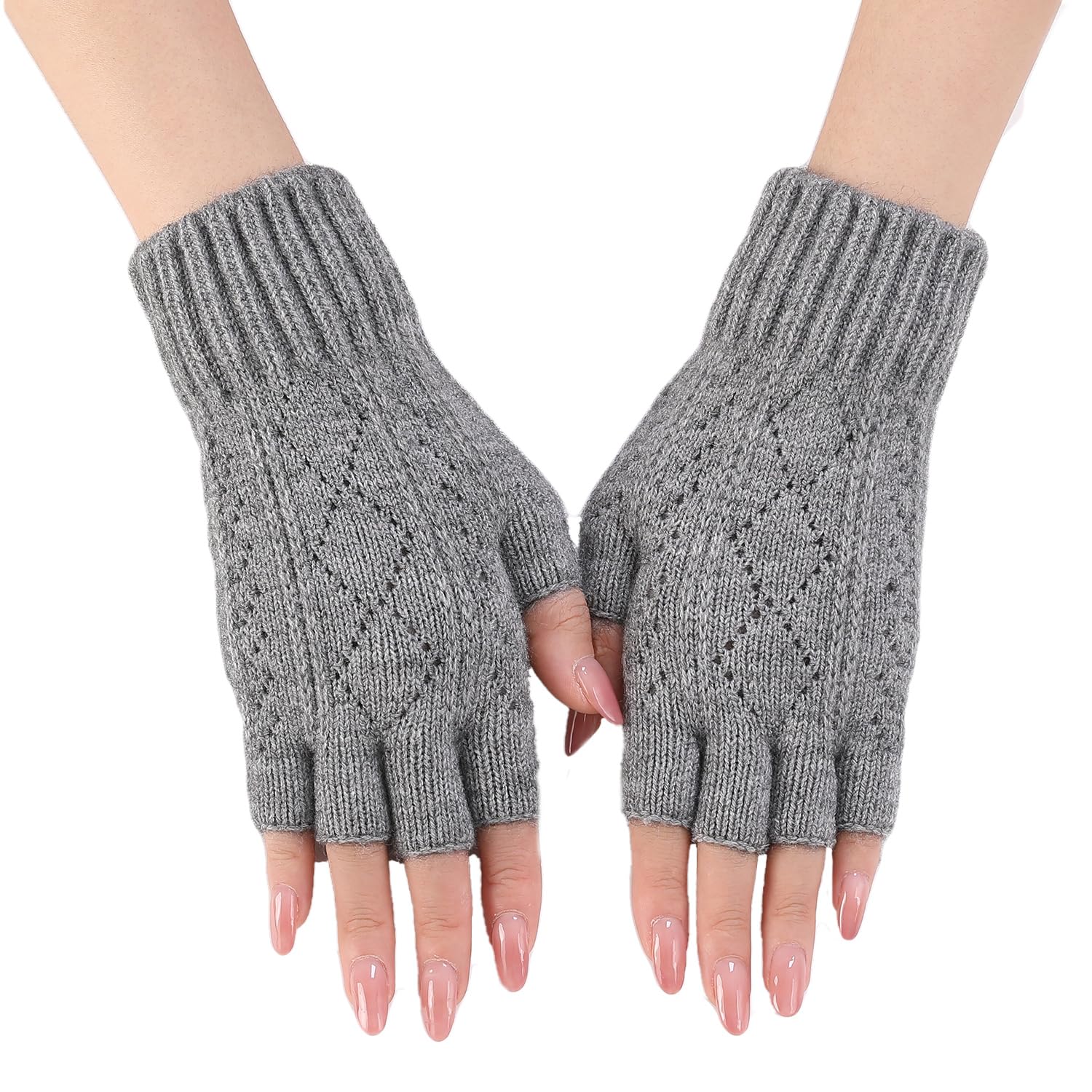 Winter Woollen Knitted Warm Half Finger Gloves for Women and Girls