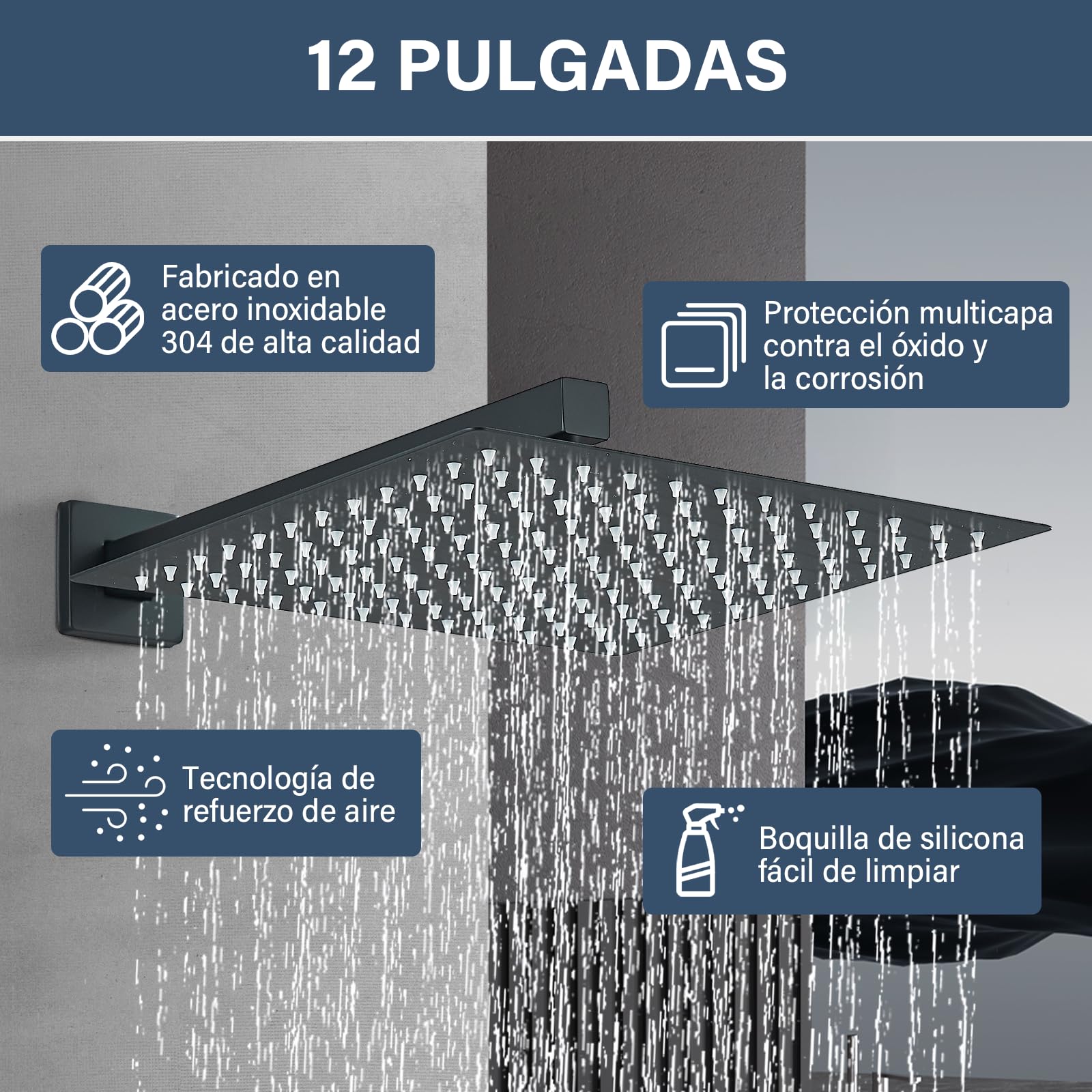 Set De Ducha Sistema Empotrado Negro,Columna para Baño,Alcachofa 30cmx30 cm, de Mano,Cuerpo de Latón