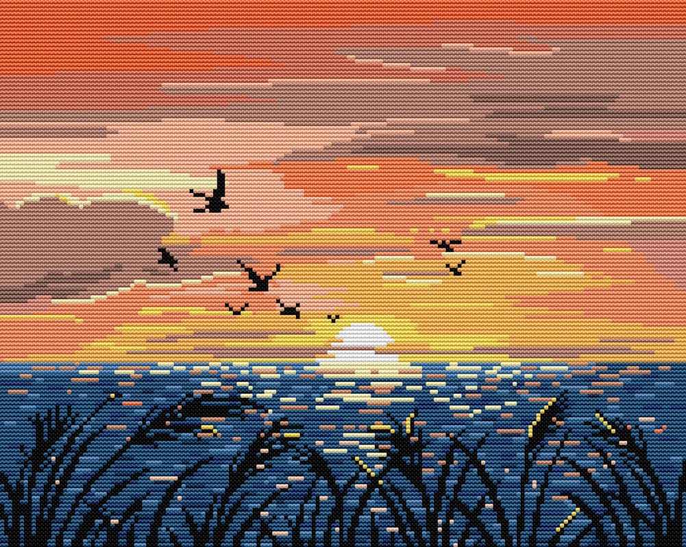 Awesocrafts Sunset Cross Stitch Stamped Kits Easy Patterns Cross Stitching Embroidery Needlework Kit Supplies (Sunset)