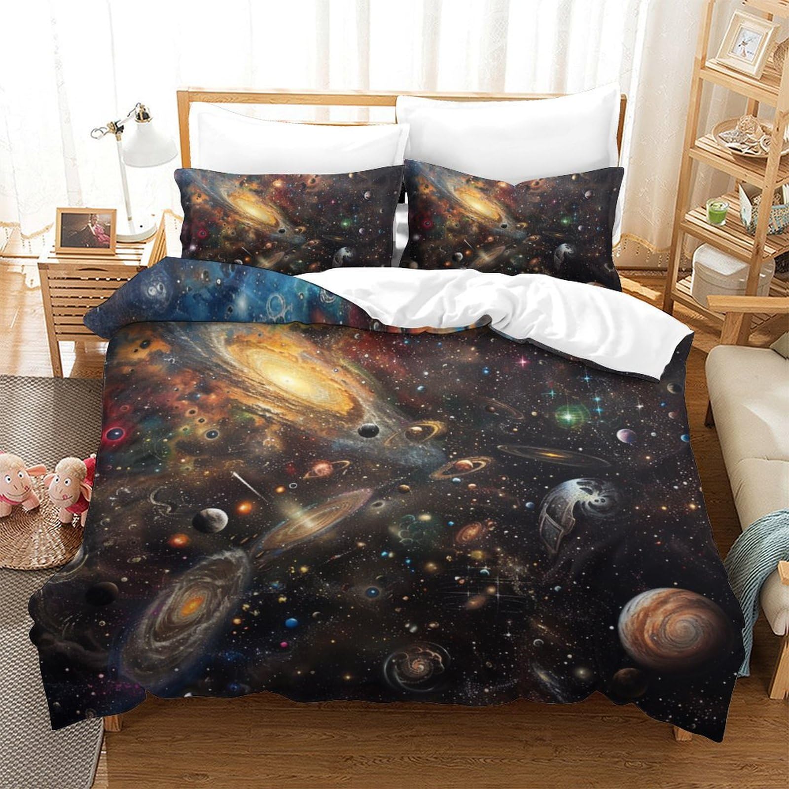 Housse de couette imprimé 3D galaxie super douce pour literie double sans plis