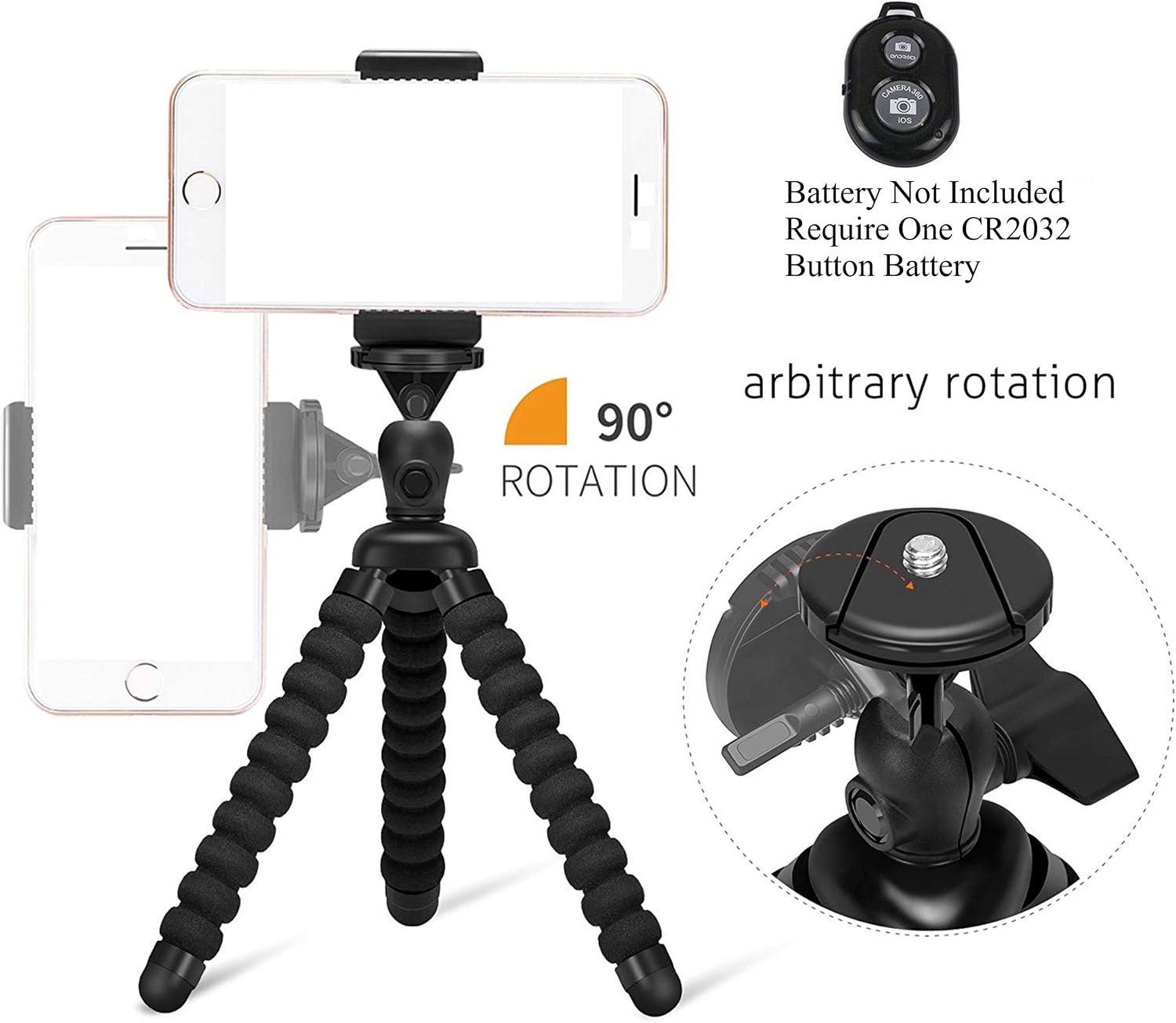Ailun Cellphone Tripod Mount Stand Phone Holder for iPhone 14/13/12/Pro/Mini/Pro Max 11/11 Pro/11 Pro Max X Xs XR Xs Max and More Cellphone Camera with Remote Non Battery Pack