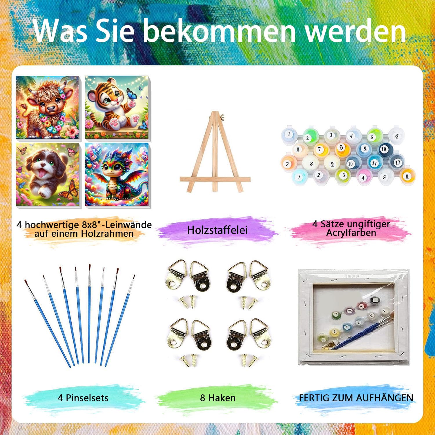 Zimrobin Peinture Par Numéros Pour Enfants De 5 à 14 Ans, Avec Cadre, 3 Pinceaux Et Peintures Acryliques, 18 X 24 Cm, Motif De Chat Paresseux