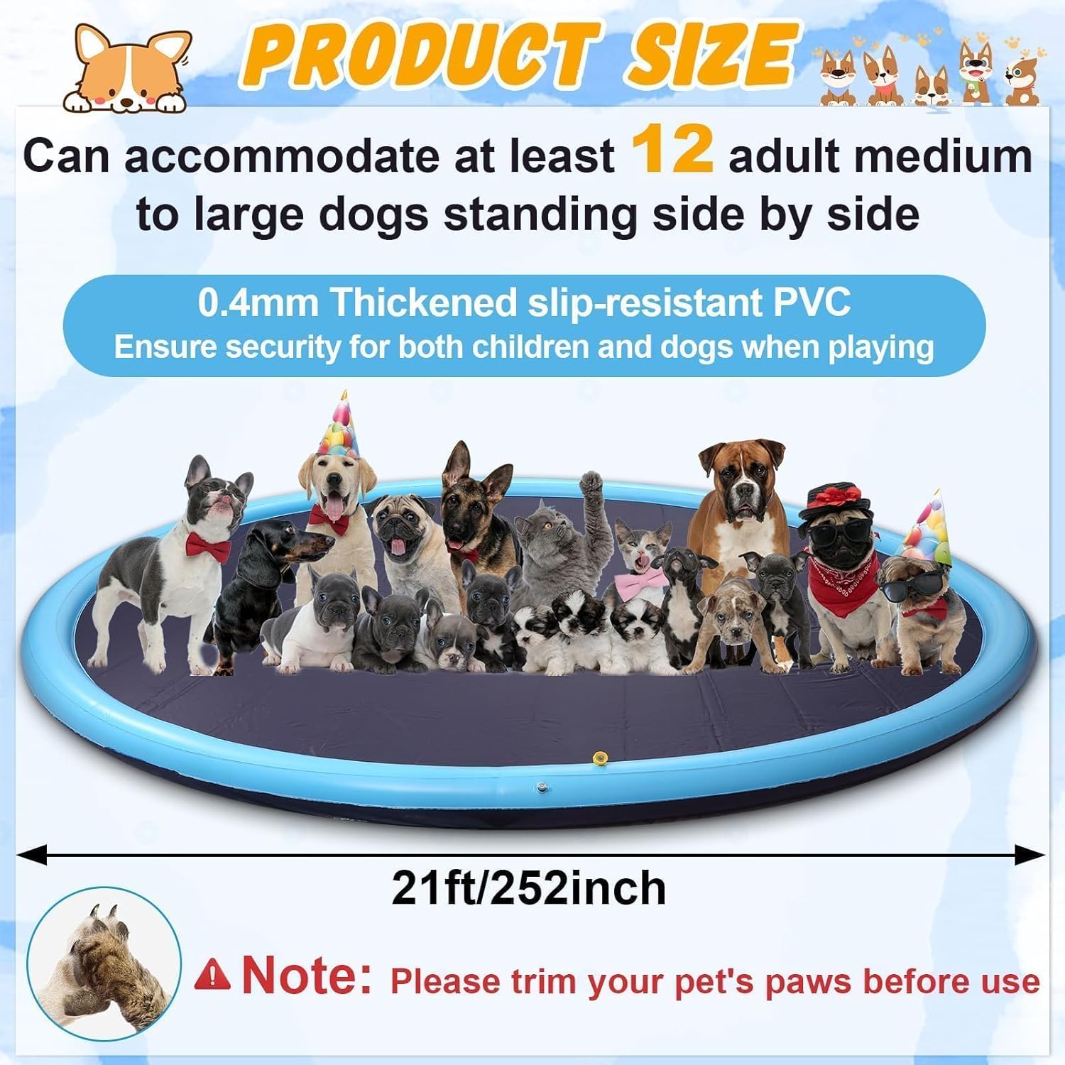 20 ft Giant Inflatable Splash Pad Extra Large 240" 2025 Update Non Slip Pad for Adults Large Dogs Pets Giant Thicken Sprinkler Pool Summer Outdoor Fun Backyard Fountain Play Mat (Classic Style) 252", 21 FT