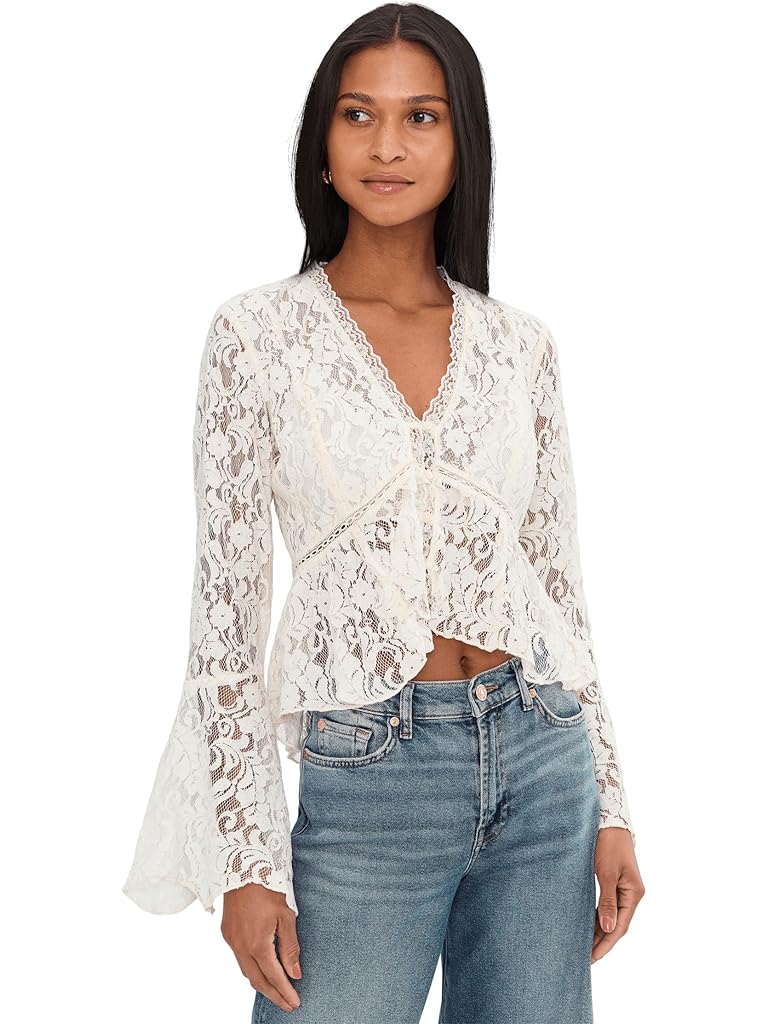 Taupe Free People Whispering Love Lace Top