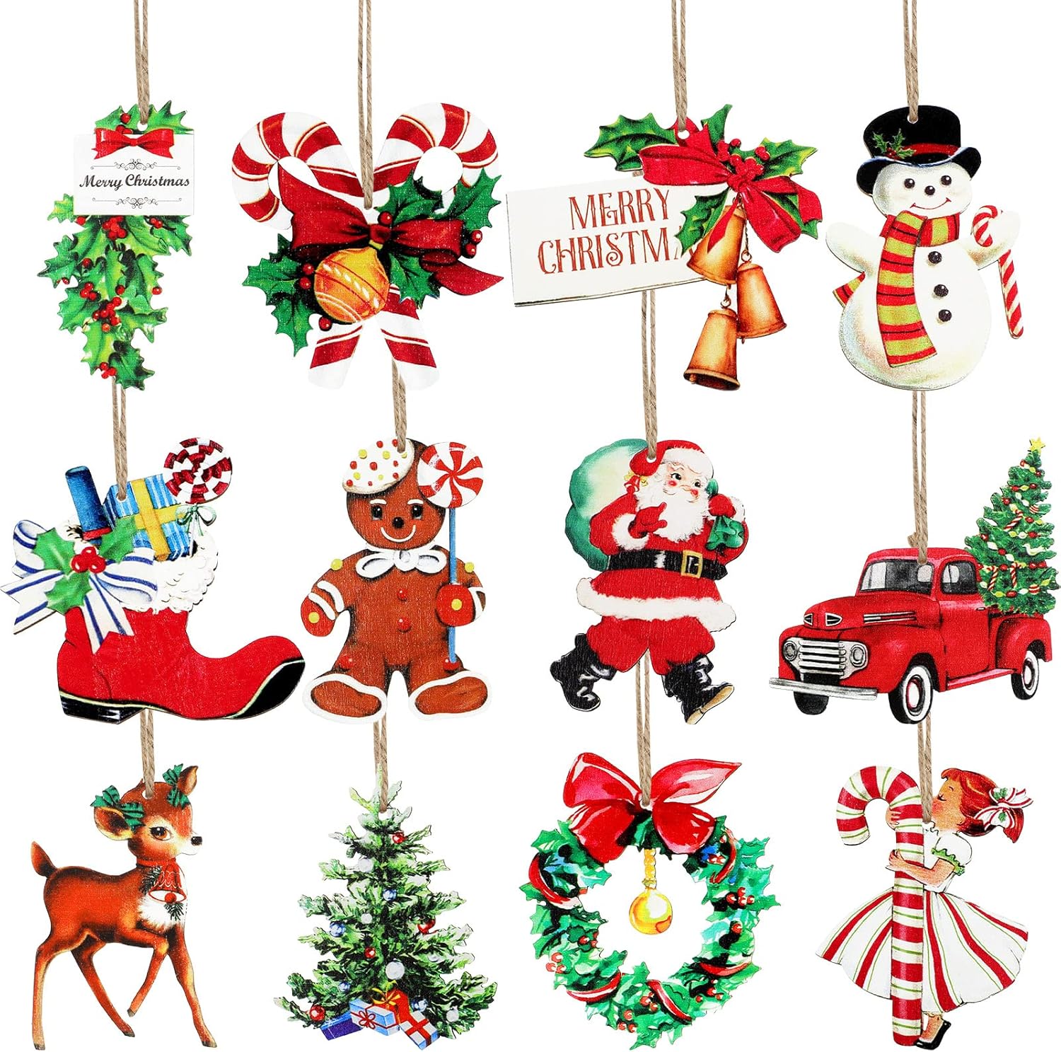 Amyhill 36 Pcs Vintage Christmas Ornament Wooden Christmas