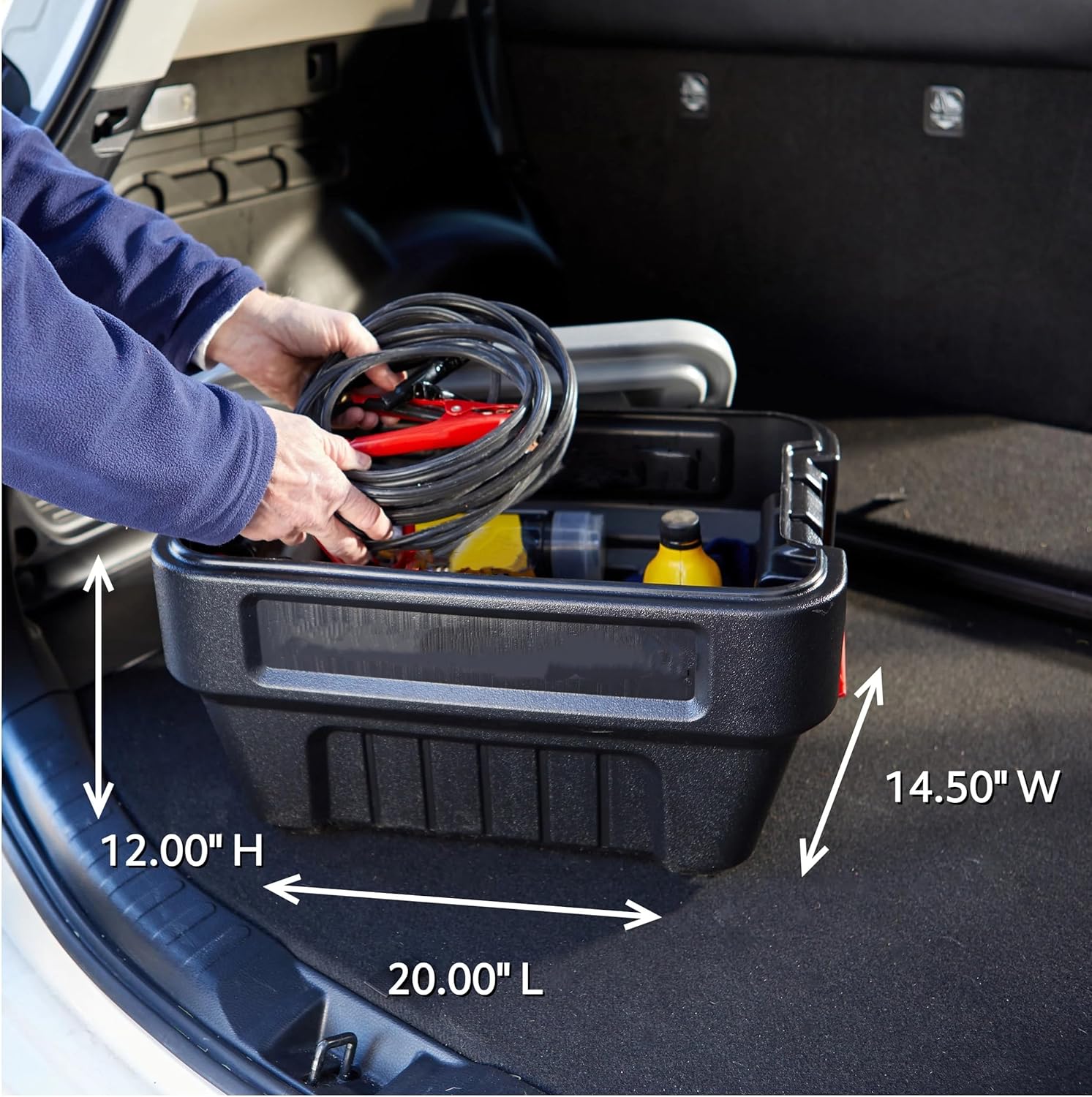 8 Gal Action Heavy Duty Storage Box, Weather-Resistant & Impact Resistant, Lockable Latches, Stackable, for Car, Outdoor, Industrial Use, Black optimizing storage space.
