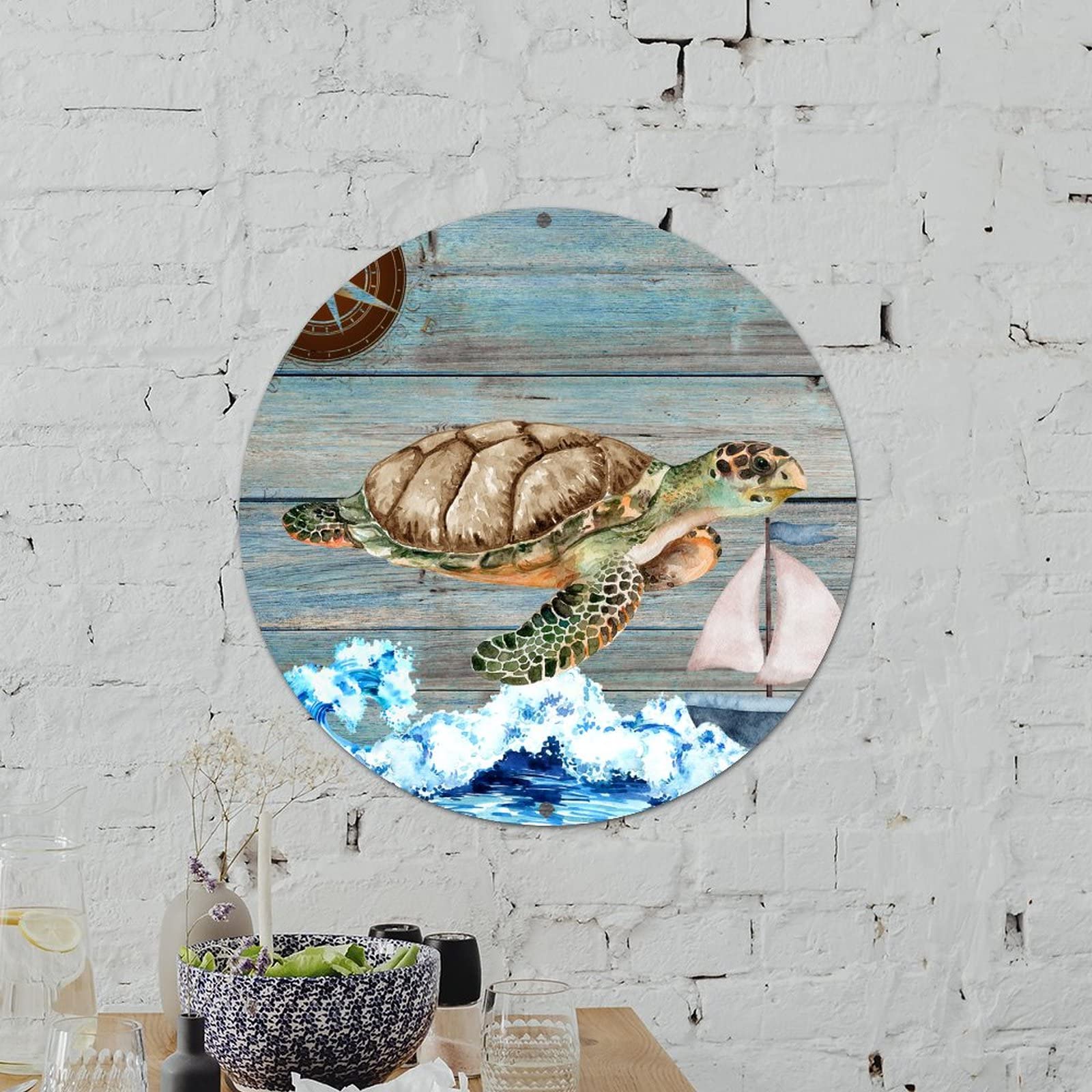 EwdeWwo Sea Turtle Welcome Slate Hanging Sign – Ocean Theme Wall Plaque For Door, Porch, Garden (5.1x7.9 Inches)