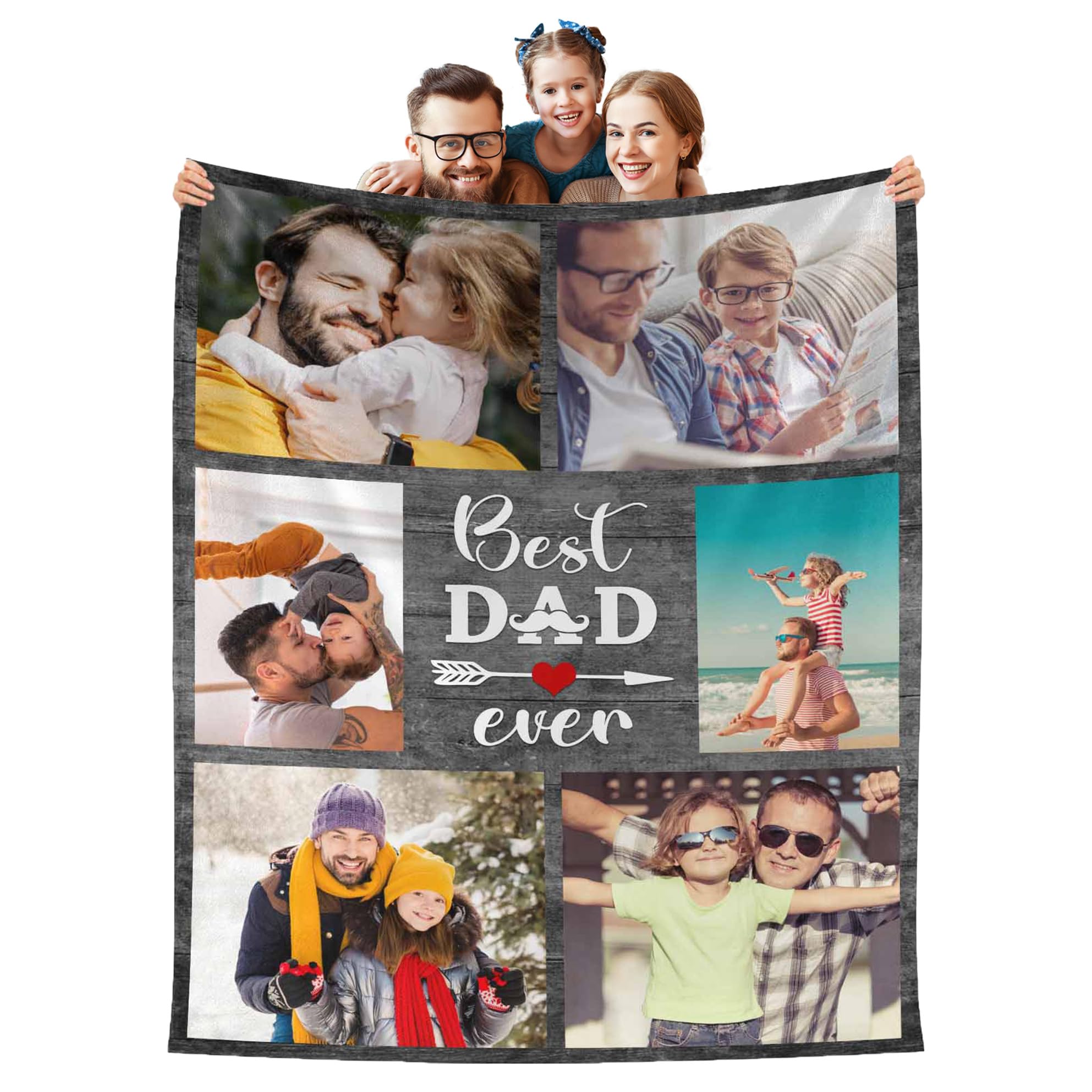 VPrtious Customized Flannel Bed Blanket for Dad Husband with My Own Picture 6 Photos Personalized Picture Blankets Dad Blanket Present for Fathers Day