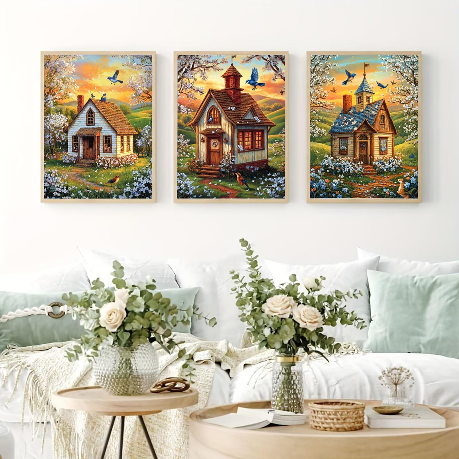 Generico Cnyaunfi 3 Pezzi Tramonto Pittura Diamante Fai-Da-Te, 5D Giallo Diamond Painting Kit Completo per Hobby Creativi Adulti, Per La Decorazione Della Parete Di Casa 50x70cm YF-3018
