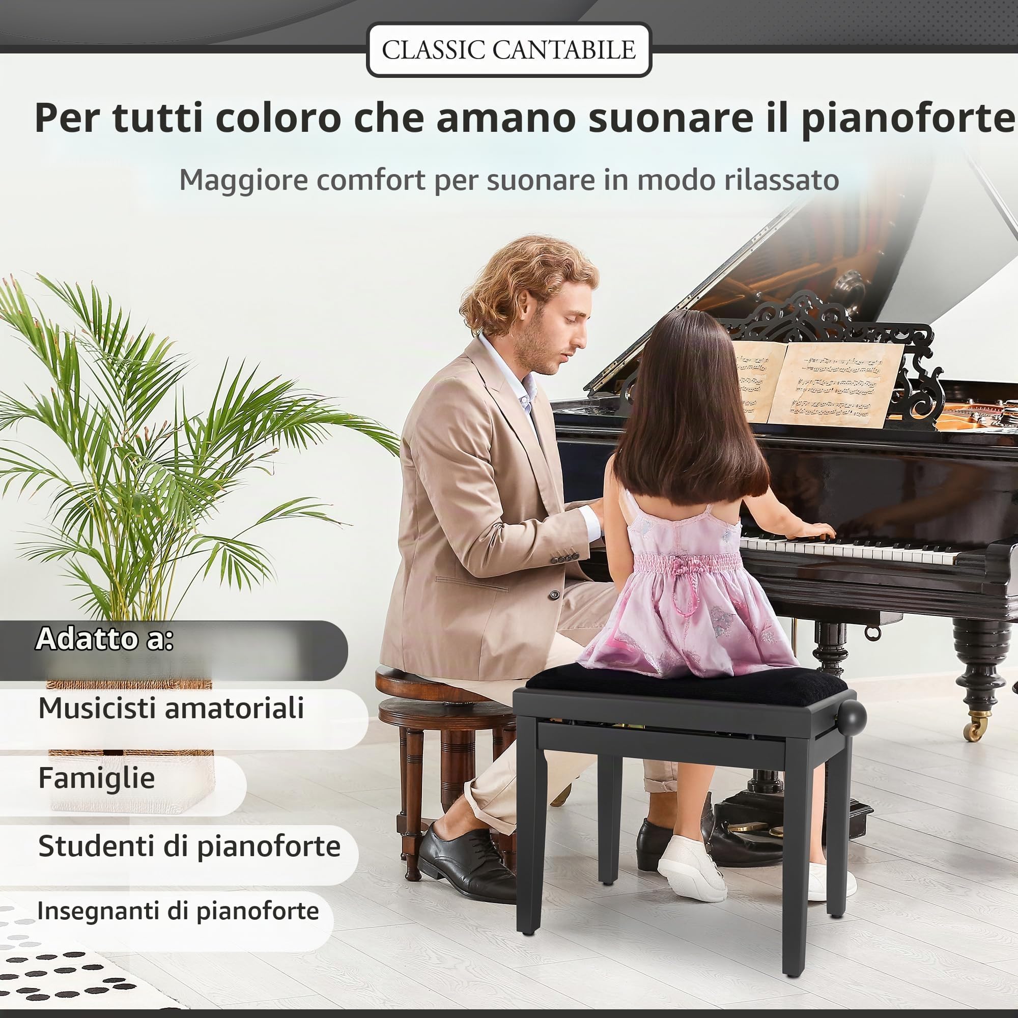 Classic Cantabile Panca per pianoforte Dark Walnut opaco